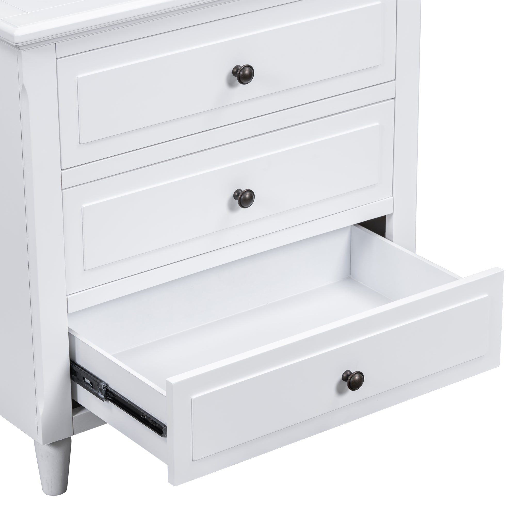 28 inch minimalist nightstand metal handle detail close-up