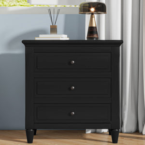 Minimalist 28-inch 3-drawer nightstand in painted finish, front view