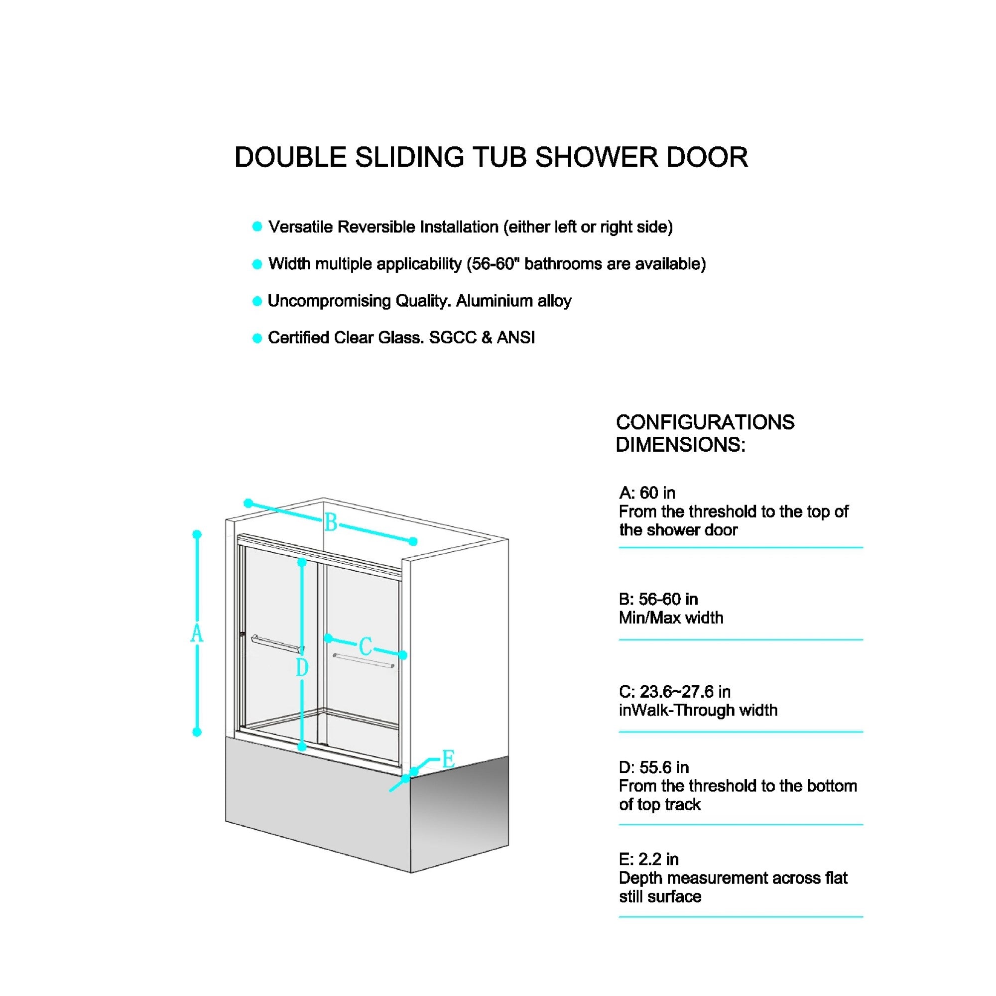 56-60 x 60 in Sliding Tub Shower Door - 56-60 x 60 in / Chrome view 2