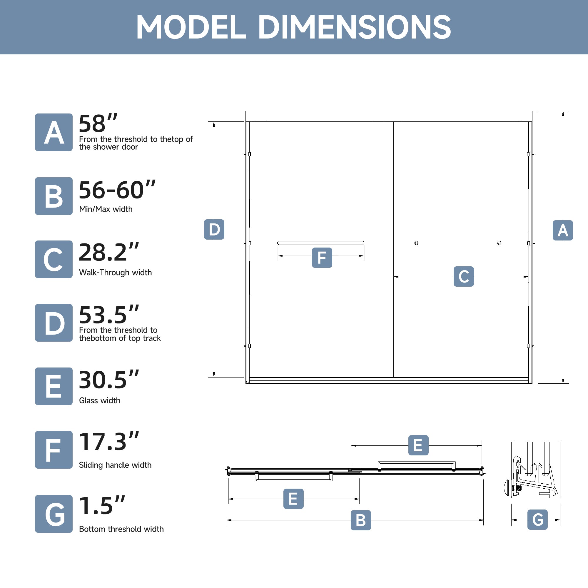 56-60 x 58 in Frosted Framed Sliding Tub Door - 56-60 x 58 in / Matte Black / Frosted Glass view 3