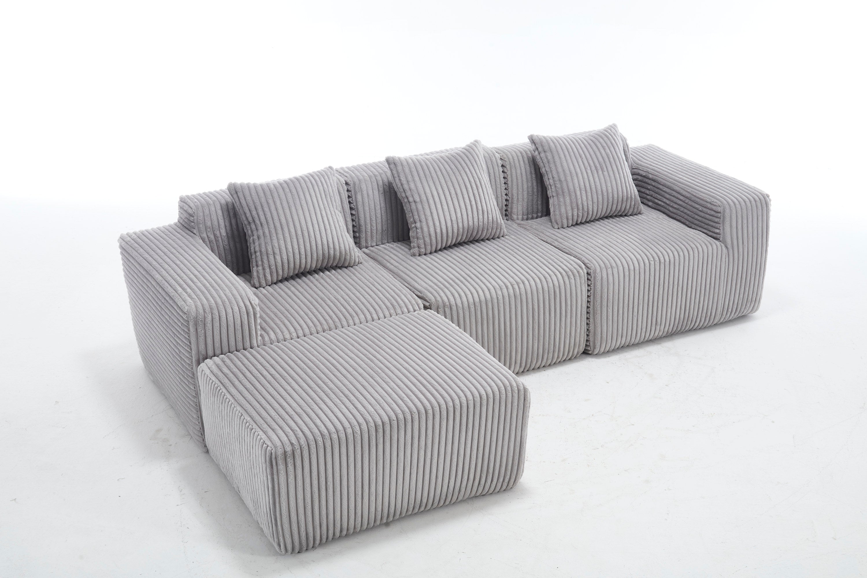 Modern Minimalist Modular Sectional Sofa,  L-Shape Upholstered Cloud Couch with Deep Seats, Right Facing Chaise for Living Room-Light Gray
