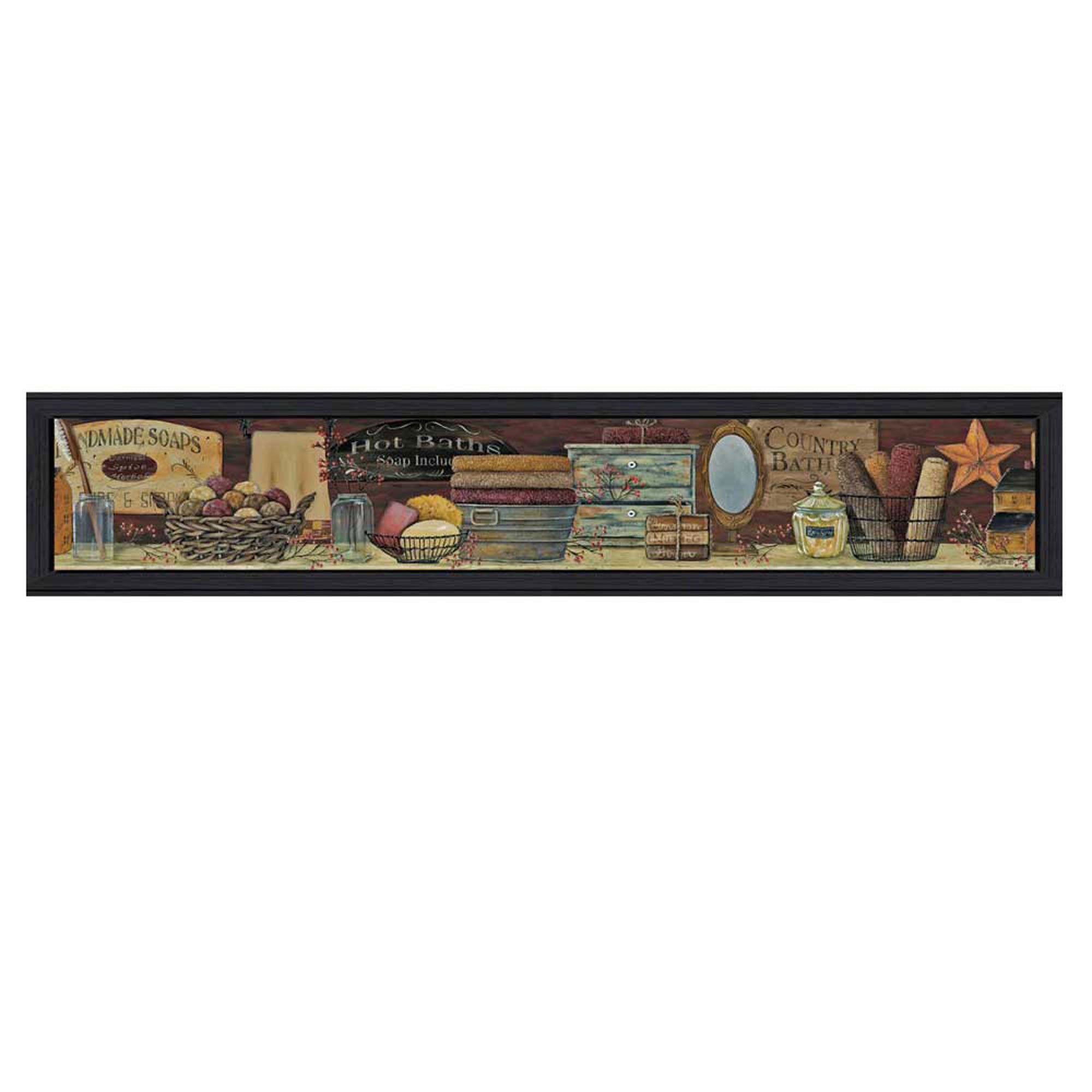 "Country Bath Shelf" By Pam Britton, Printed Wall Art, Ready To Hang Framed Poster, Black Frame
