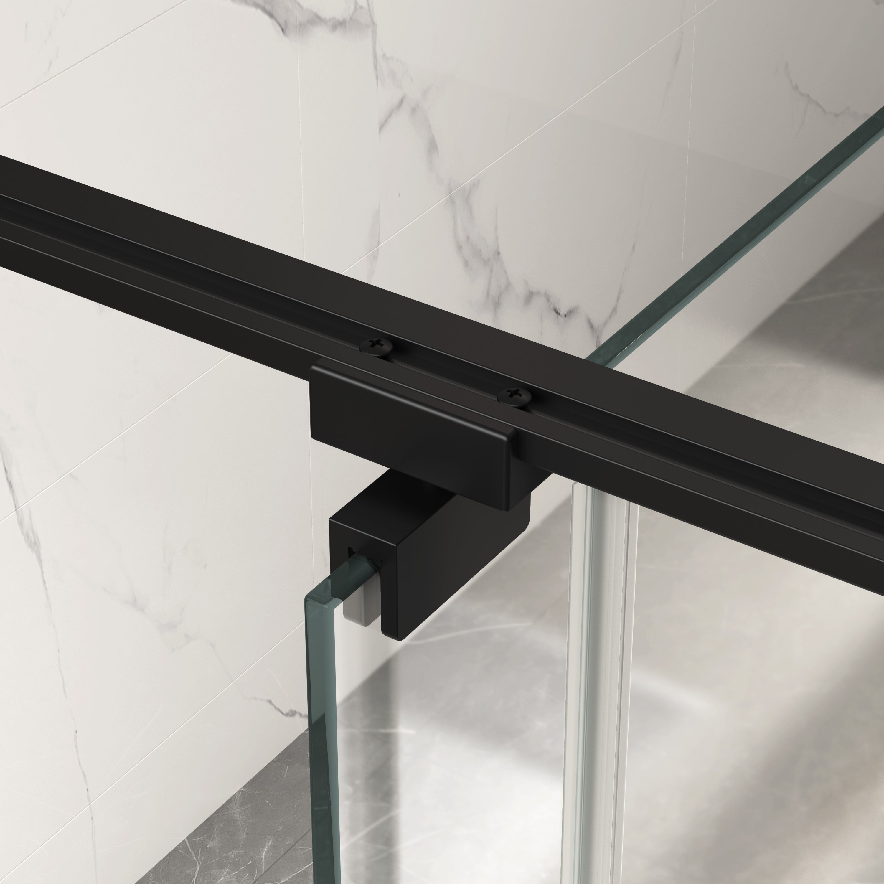 Pivot shower door matte black outward opening 105 degree view