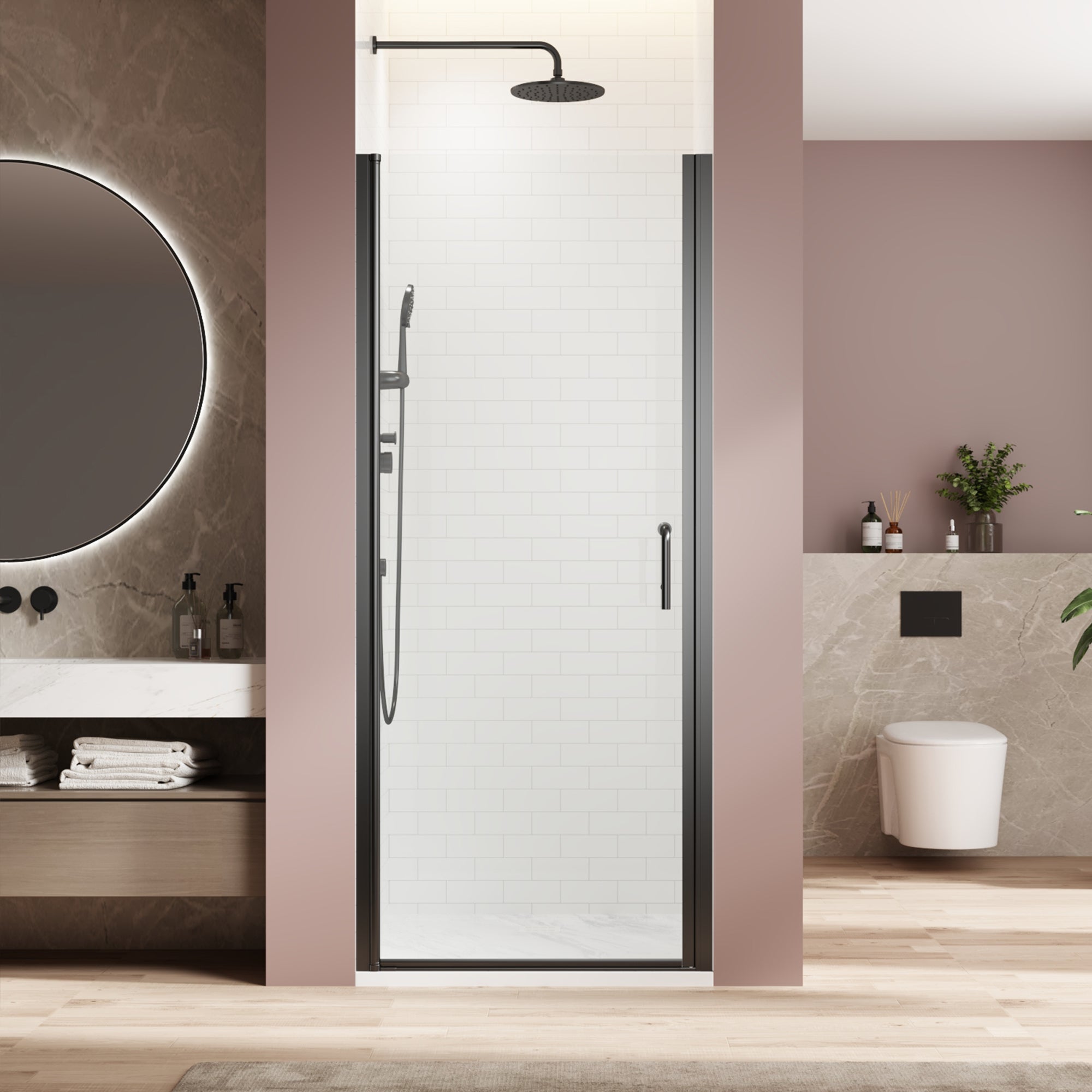 34 x 72 in Single-Panel Pivot Shower Door - 34 x 72 in / Matte Black view 1