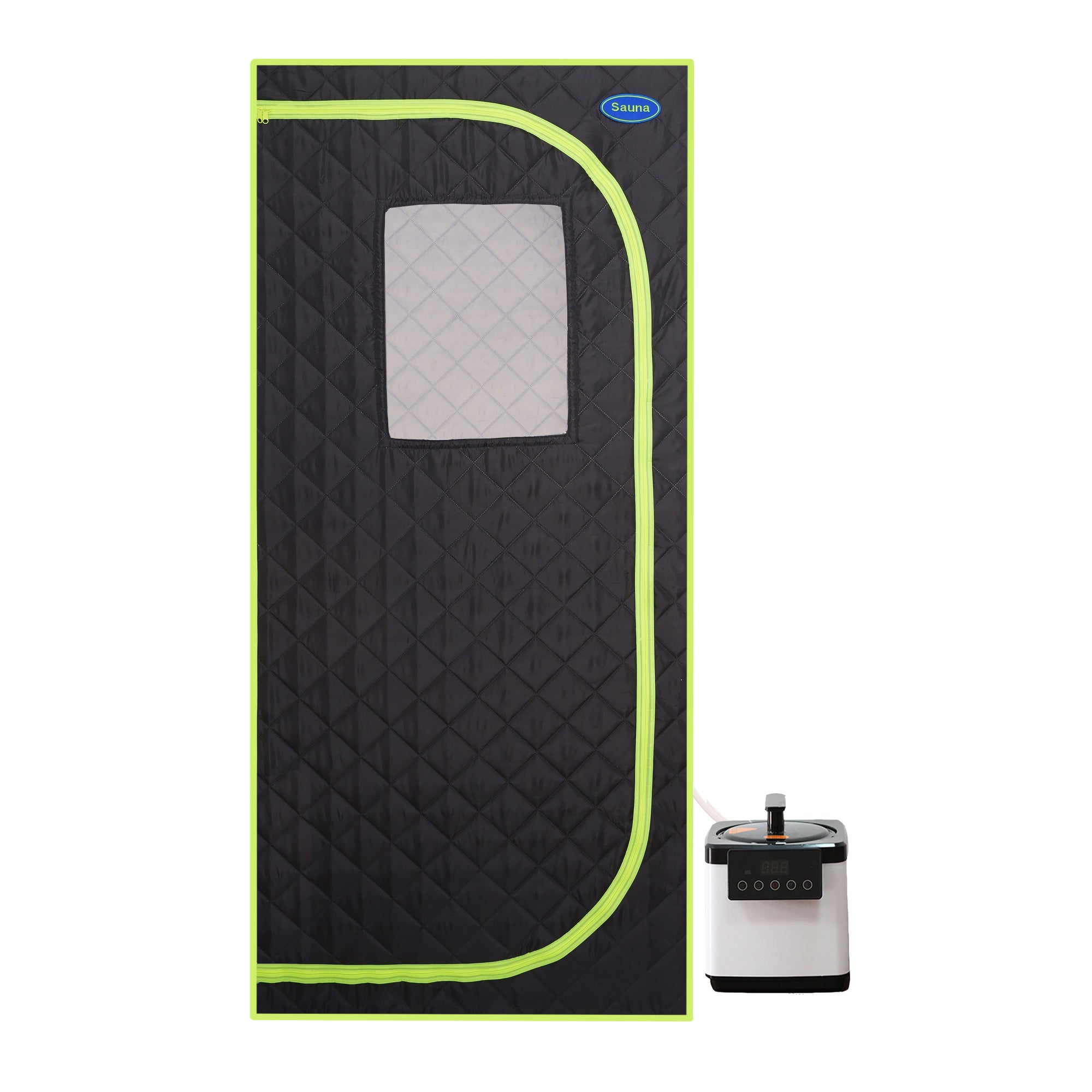 Portable Plus Type Full Size Steam Sauna tent. Spa, Detox ,Therapy and Relaxation at home.Larger Space,Stainless Steel Pipes Connector Easy to Install, with FCC Certification--Black(Green binding)