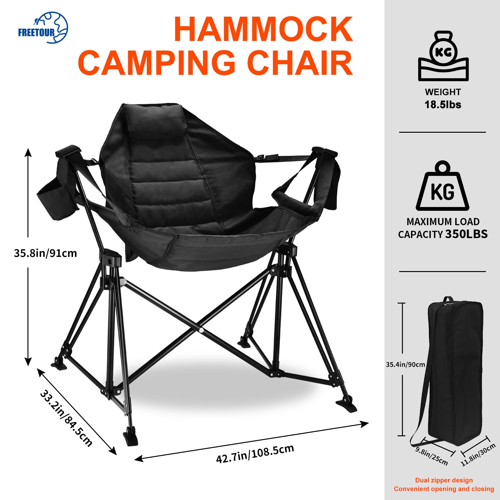 Hammock Camping Chair Folding 350 lbs Foldable Portable Rocking Chairs for Adults Outside Swinging Camp with Stand Lawn Garden Hanging Outdoor