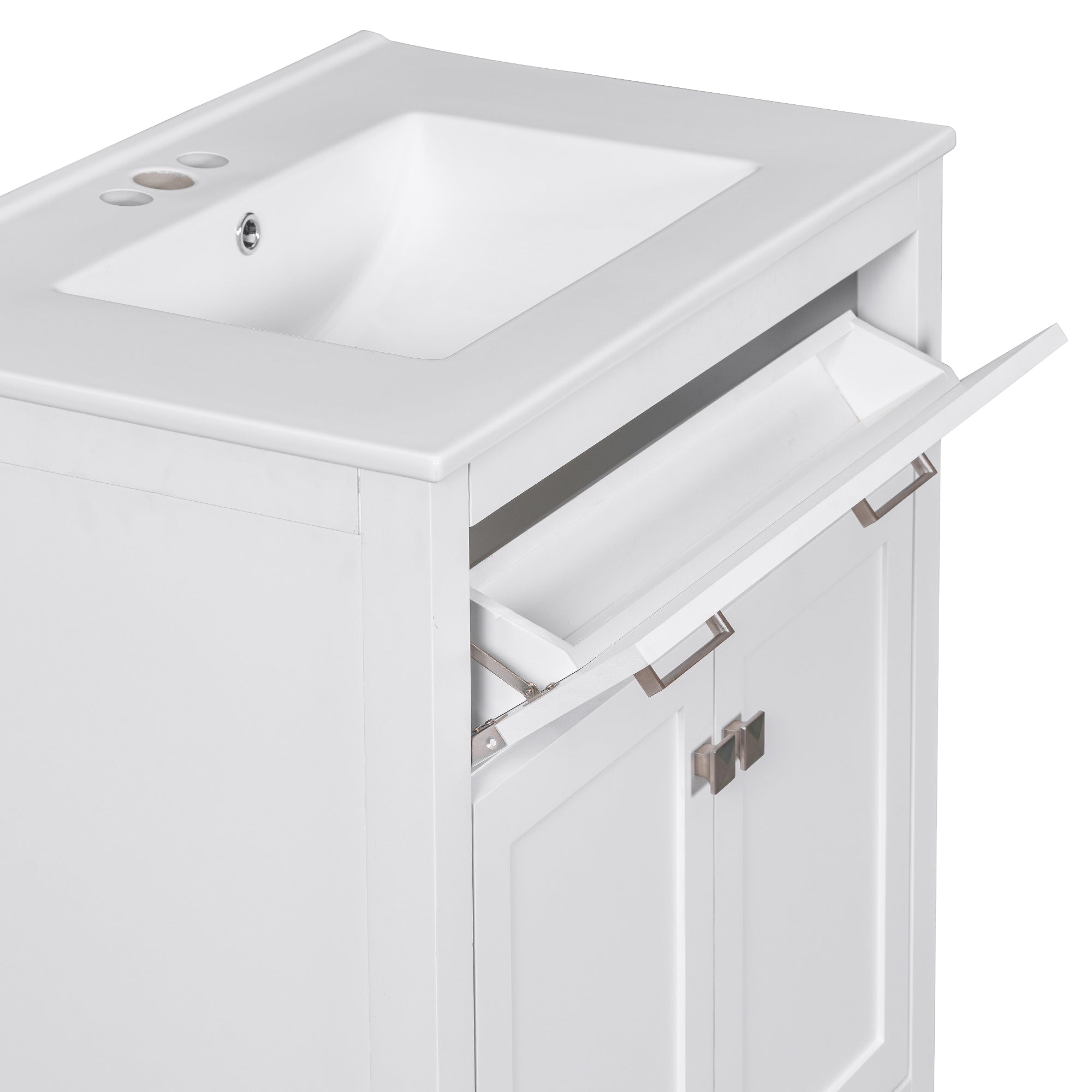 30-inch Bathroom Vanity with Ceramic Sink, Modern White Single Bathroom Cabinet with 2 Doors and a Shelf, Soft Close Doors