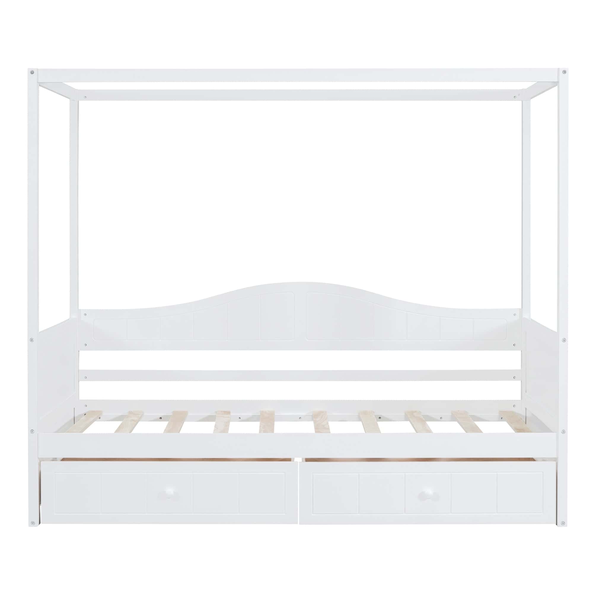Twin Size Canopy Day Bed with 2 Drawers, White