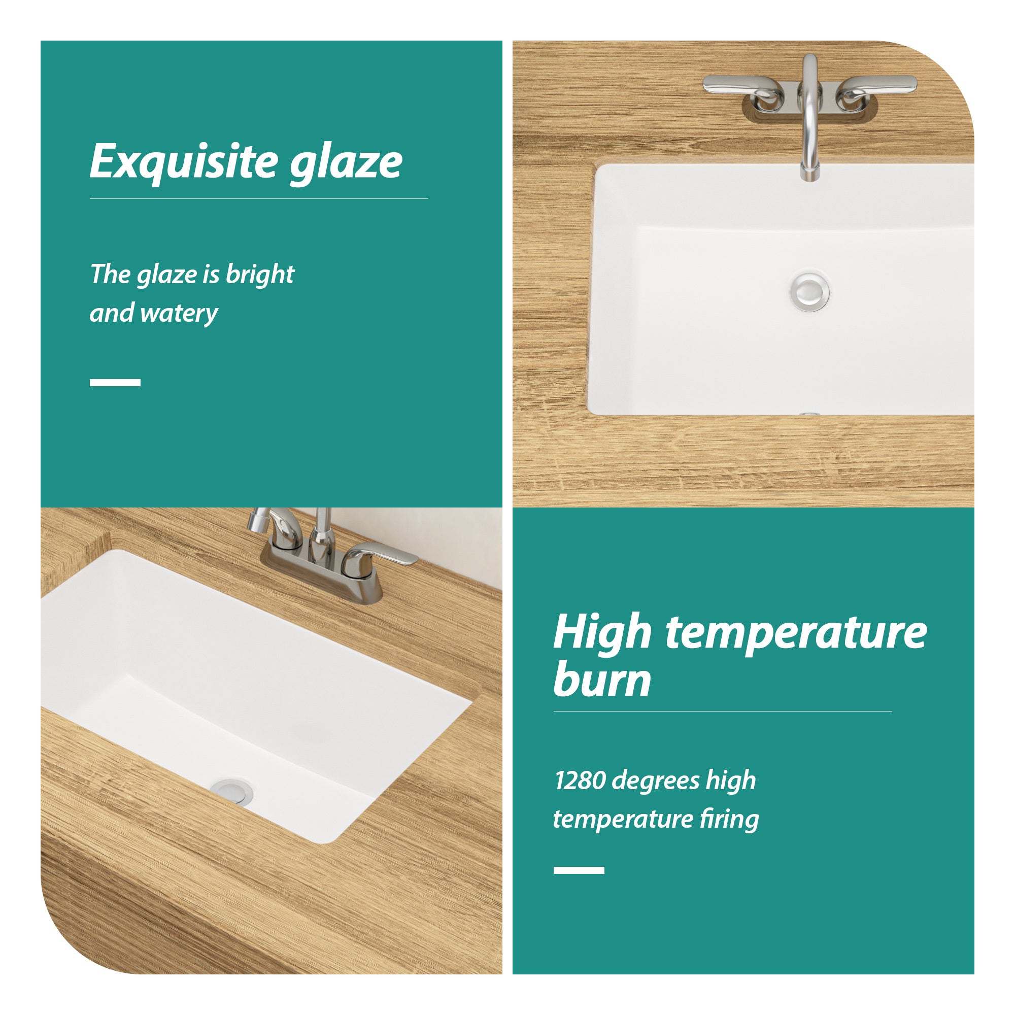 21"x13" White Ceramic Rectangular Undermount Bathroom Sink with Overflow