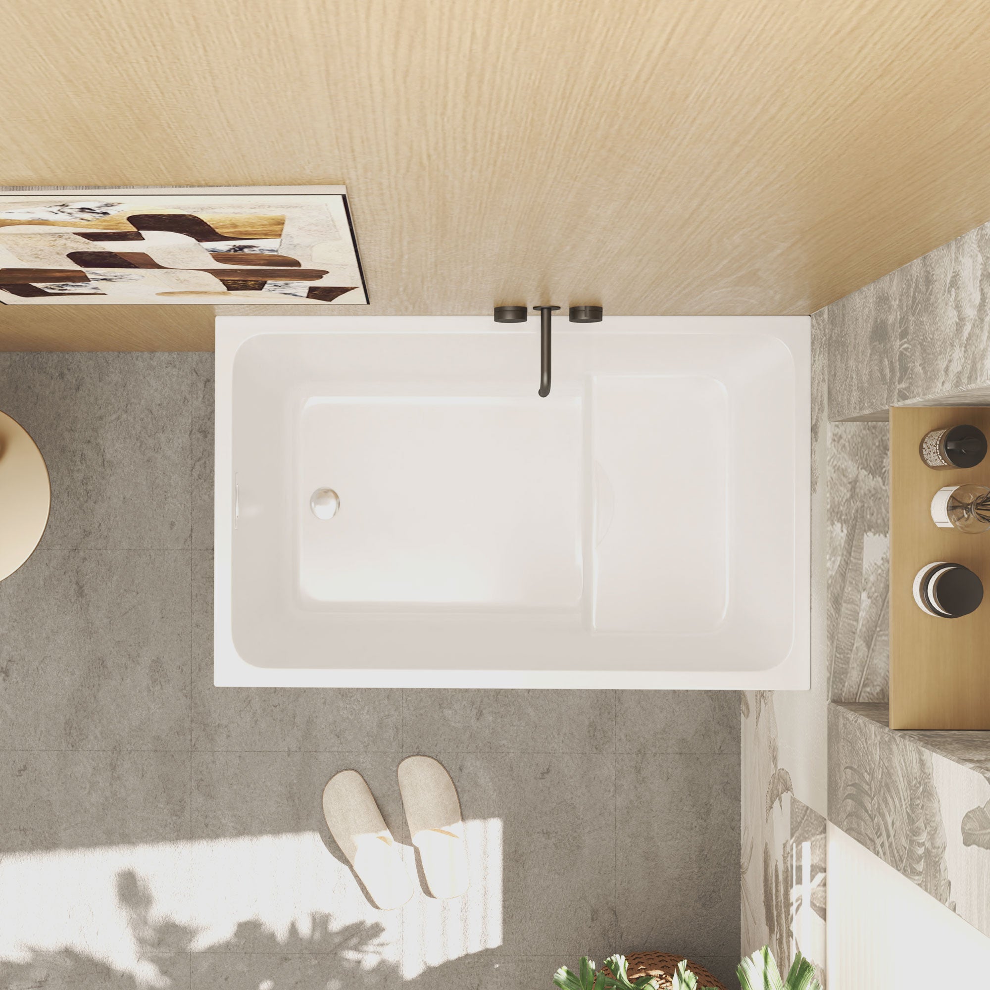 43-inch acrylic soaking tub gloss white, side profile view
