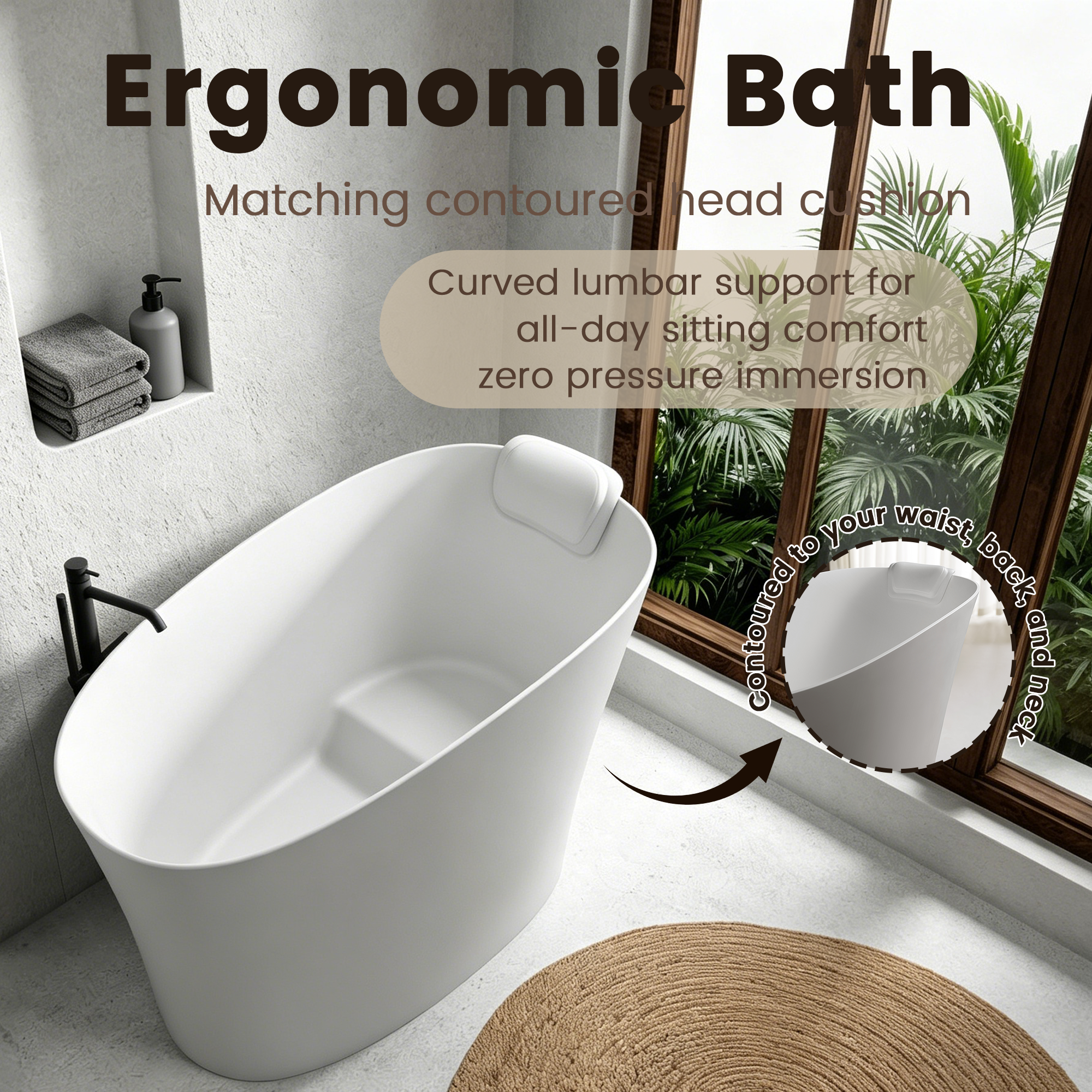 51 inch oval solid surface freestanding bathtub, top view