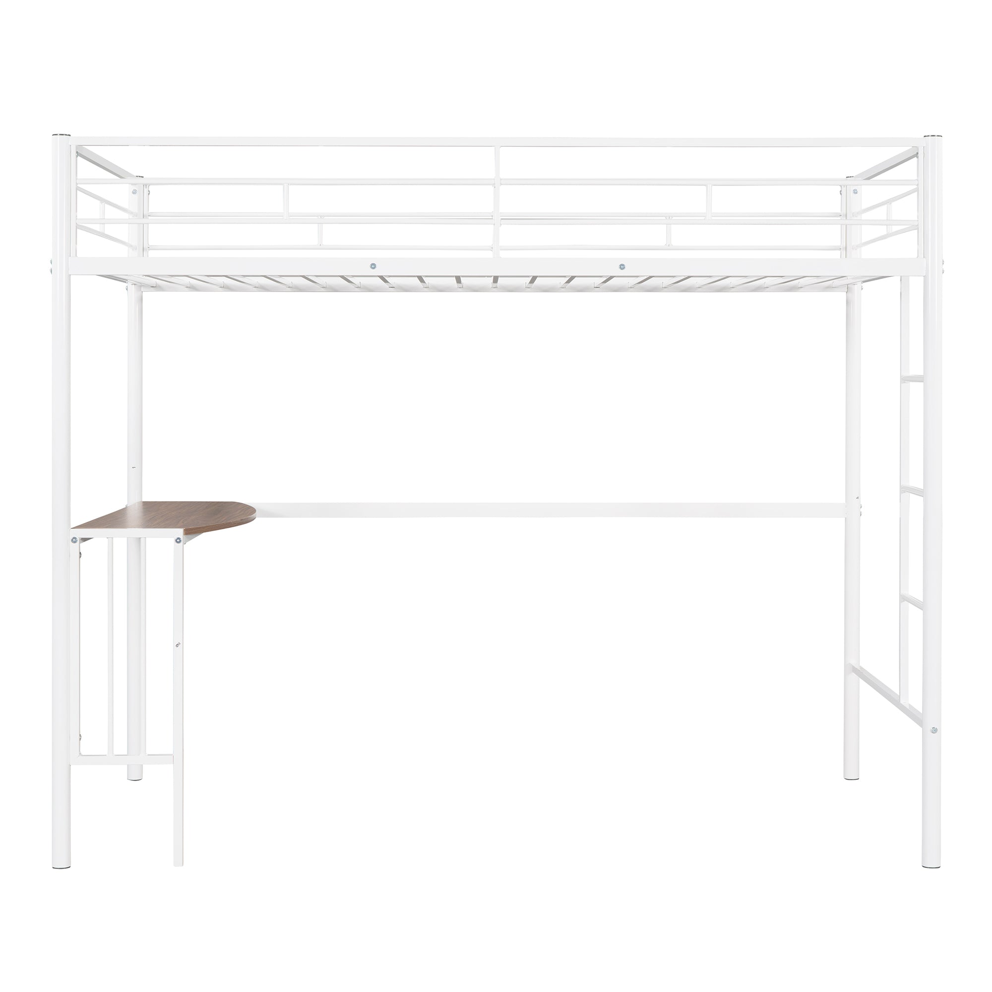 Twin Over Full Metal Bunk Bed with Desk, Ladder and Quality Slats for Bedroom, Metallic  White(OLD SKU :LP000092AAK)