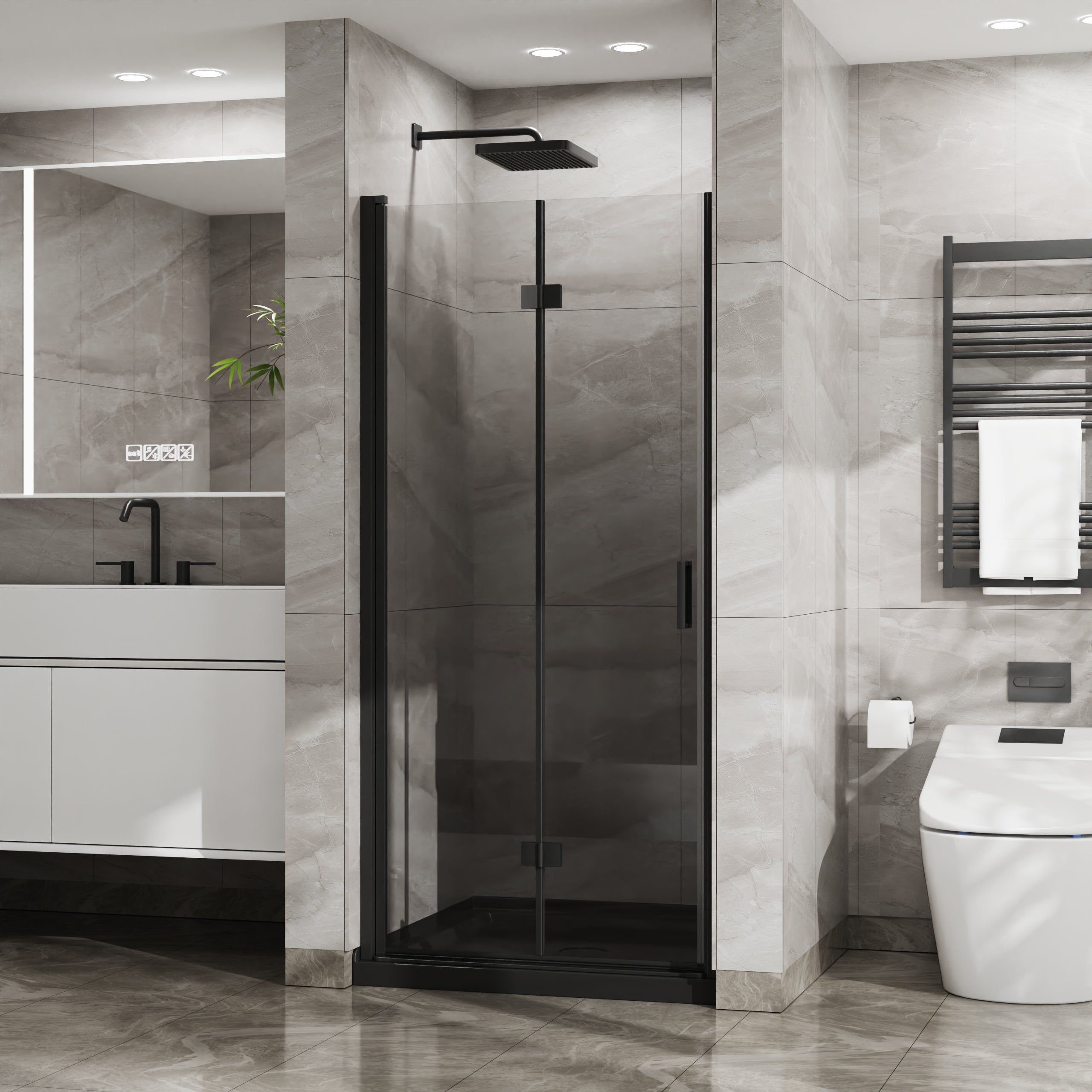 32-36 x 72 in Frameless Bifold Pivot Shower Door - 36 x 72 in / Black view 2