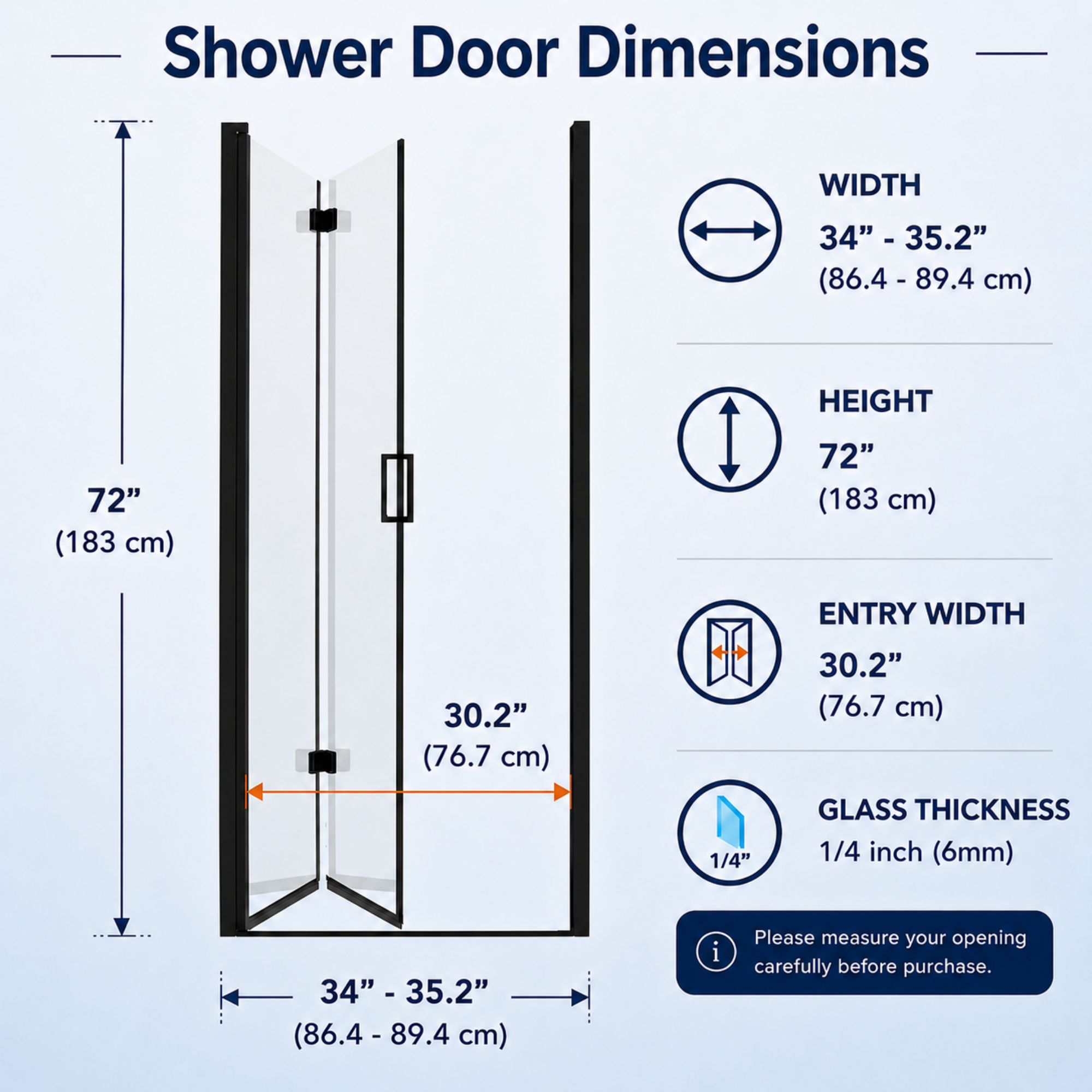 32-35 x 72 in Folding Pivot Shower Door - 34-35.2 x 72 in view 2