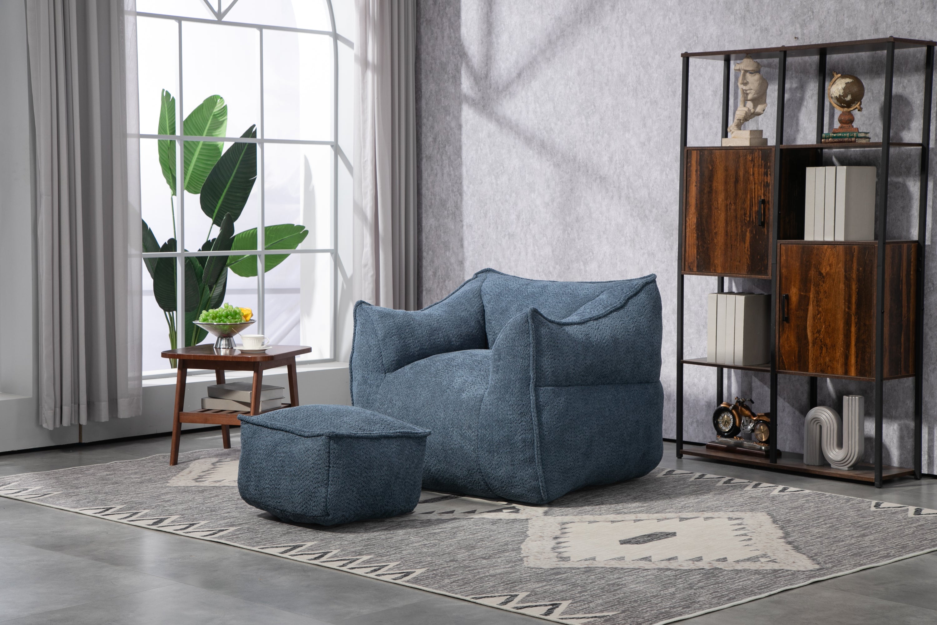 COOLMORE Bean Bag Chair Lazy Sofa/Footstool Durable Comfort Lounger High Back Bean Bag Chair Couch for Adults and Kids, Indoor & Outdoor (Navy)