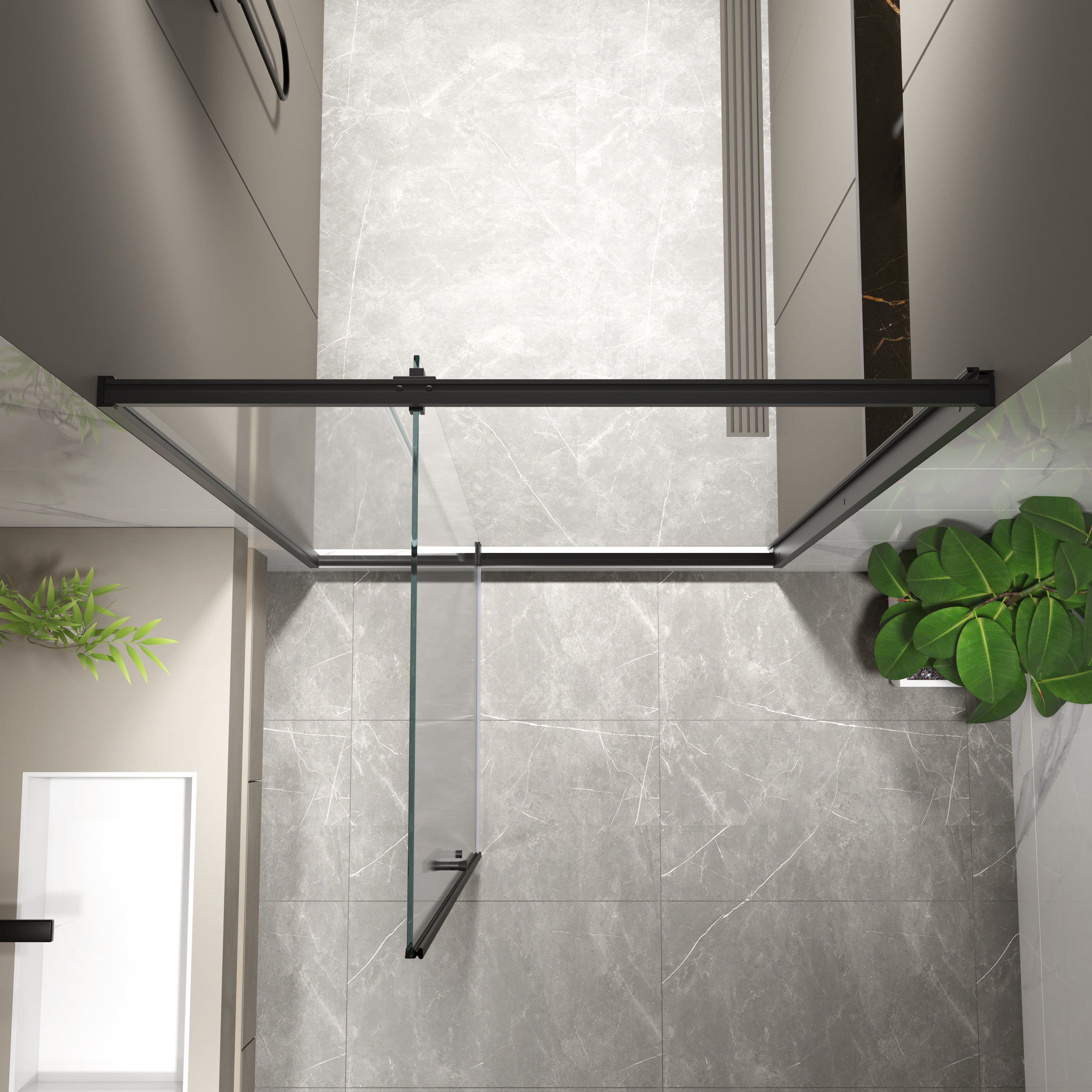 Pivot shower door matte black 5/16 inch tempered glass edge