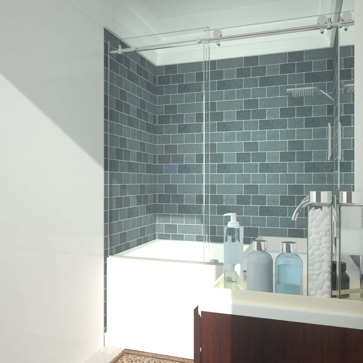 58-60" W x 60" H Frameless Sliding Bathtub Door, Tub Shower Door, Bathtub Glass Door, Bathtub Shower Door, 1/4" (6mm) Certified Clear Tempered Glass, Chrome