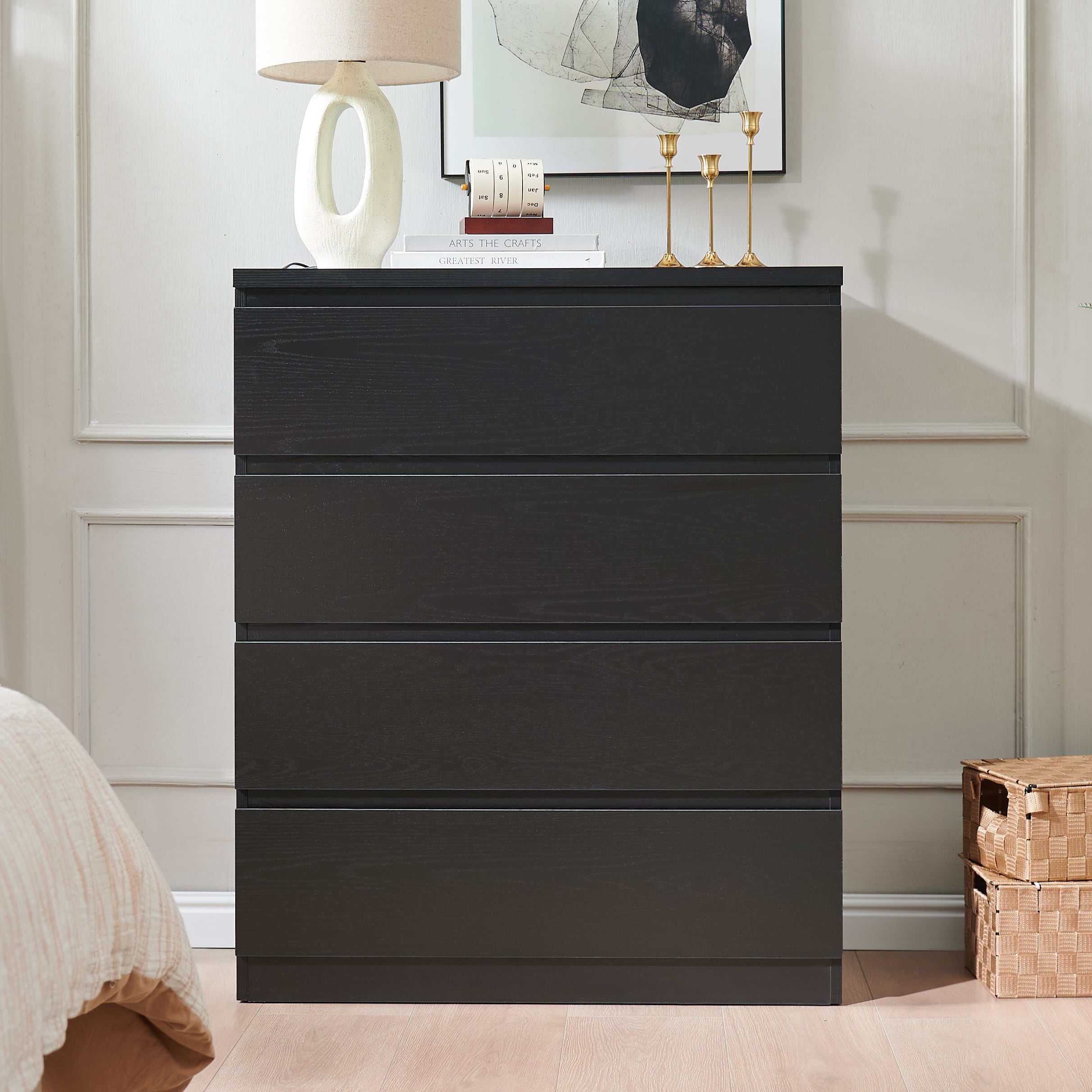 31.5 in black modern dresser in bedroom setting