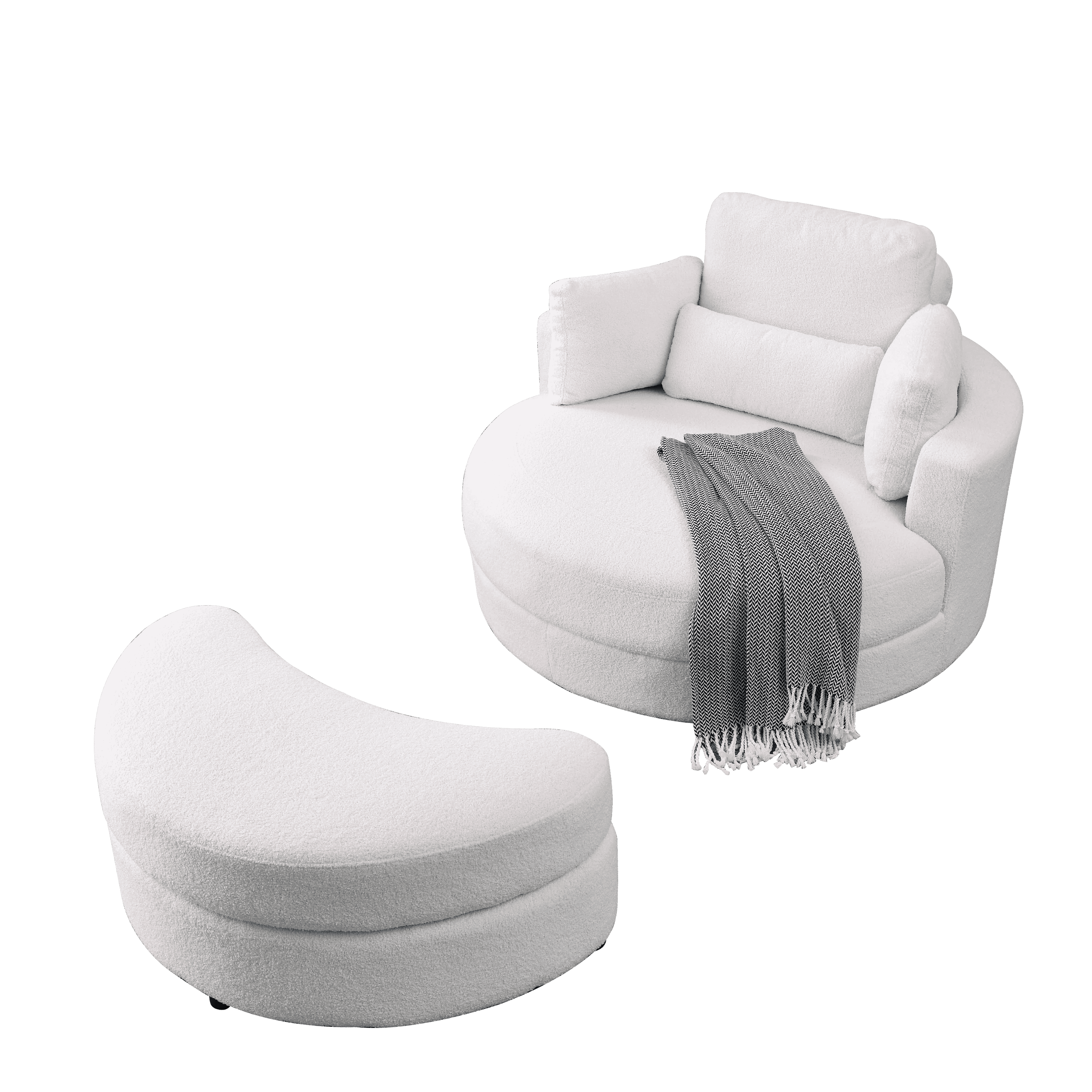 Welike Swivel Accent Barrel Modern Sofa Lounge Club Big Round Chair with Storage Ottoman Linen Fabric for Living Room Hotel with Pillows,Teddy White (Ivory)