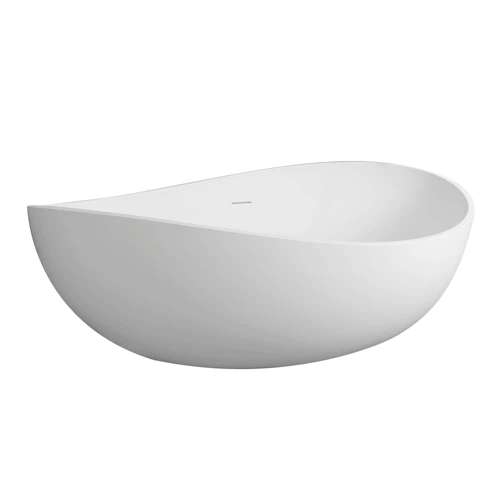 63" Luxury Handcrafted Stone Resin Freestanding Soaking Bathtub with Overflow in Matte White, cUPC Certified - 24S05-63MW