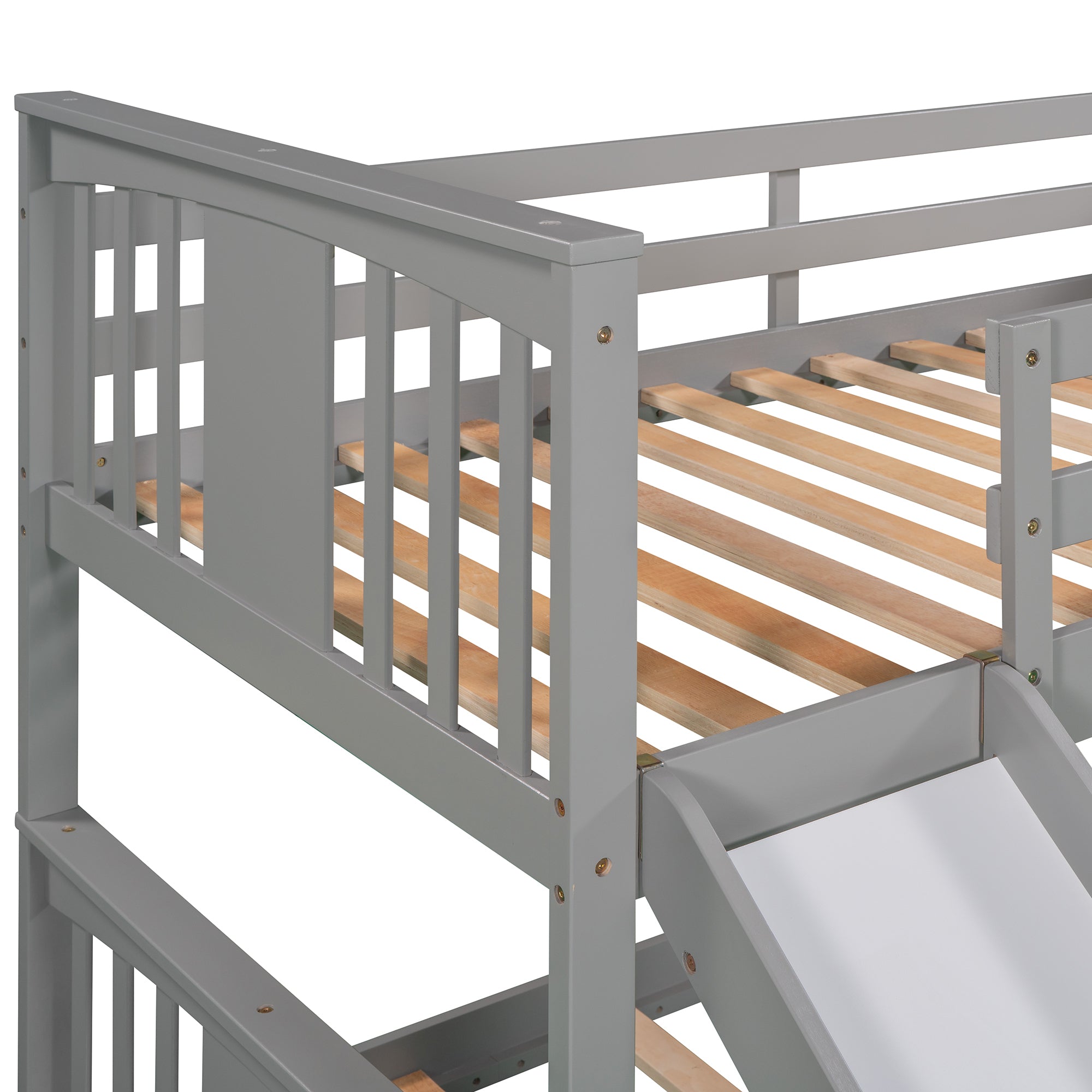 Twin Over Twin Bunk Bed with Slide and Ladder, Gray (Old SKU:LP000108AAE)