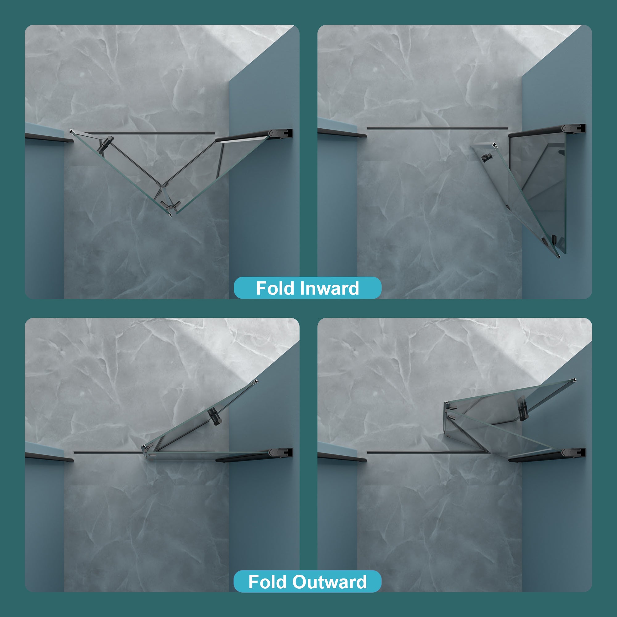Fold frameless shower door hardware detail