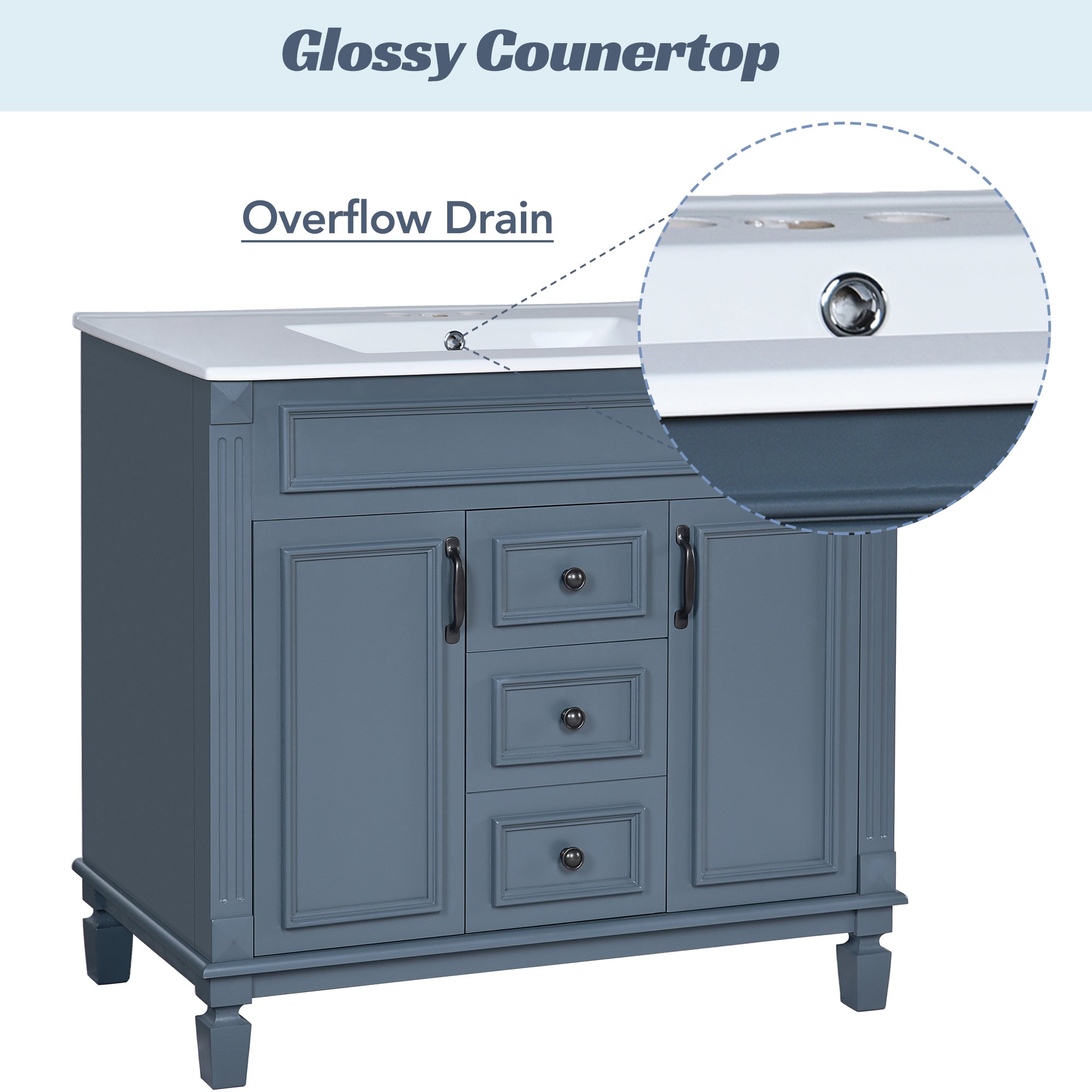 36 in single-sink vanity top and basin close-up