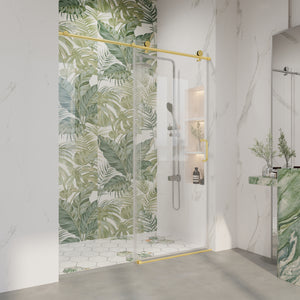 56-60 x 76 in Frameless Sliding Shower Door showing glass door detail