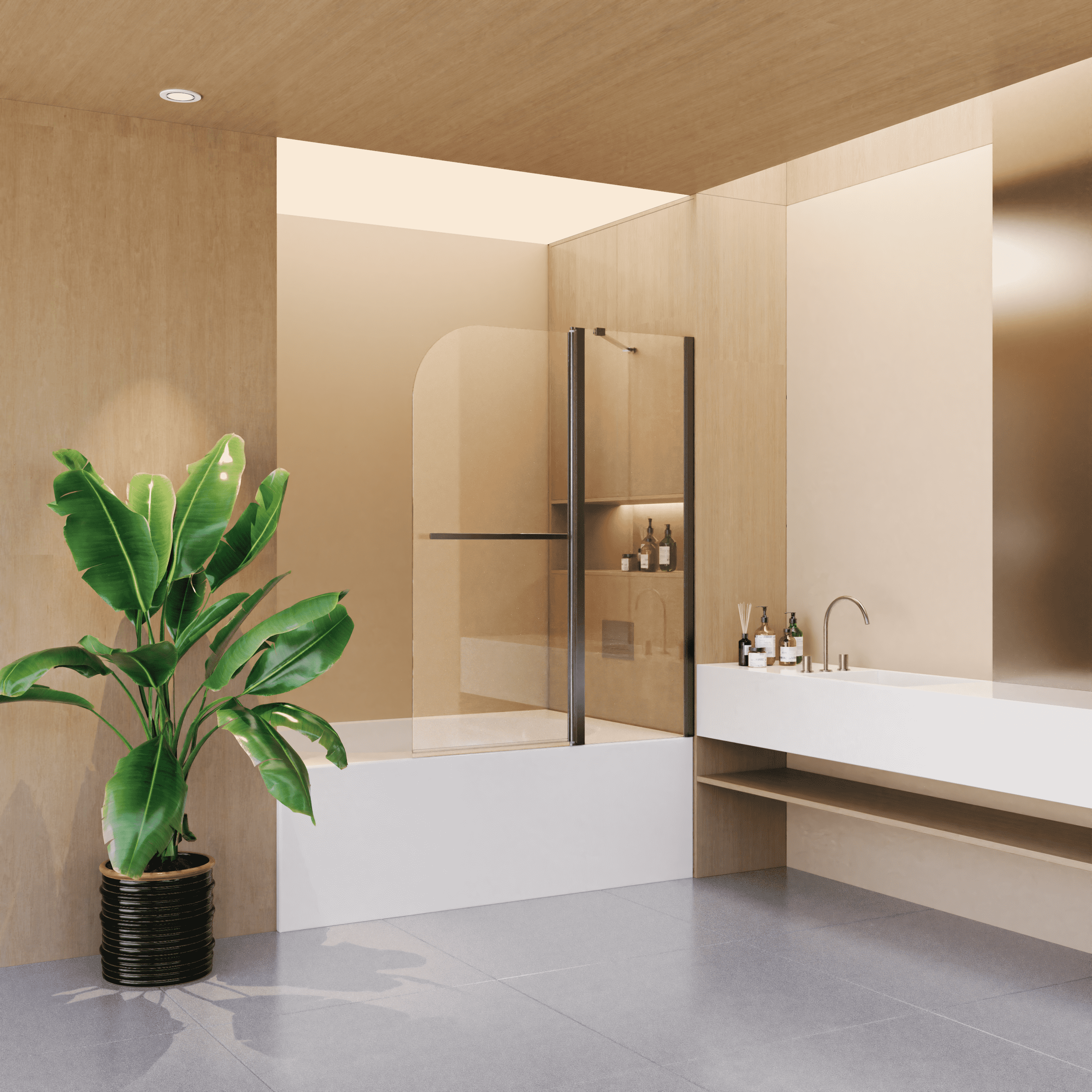 43" W x 58" H Frameless Folding Shower Doors for Bathtub with 1/4" (6mm) Thick SGCC Tempered Glass Door, Bathroom Pivot Tub Glass Door