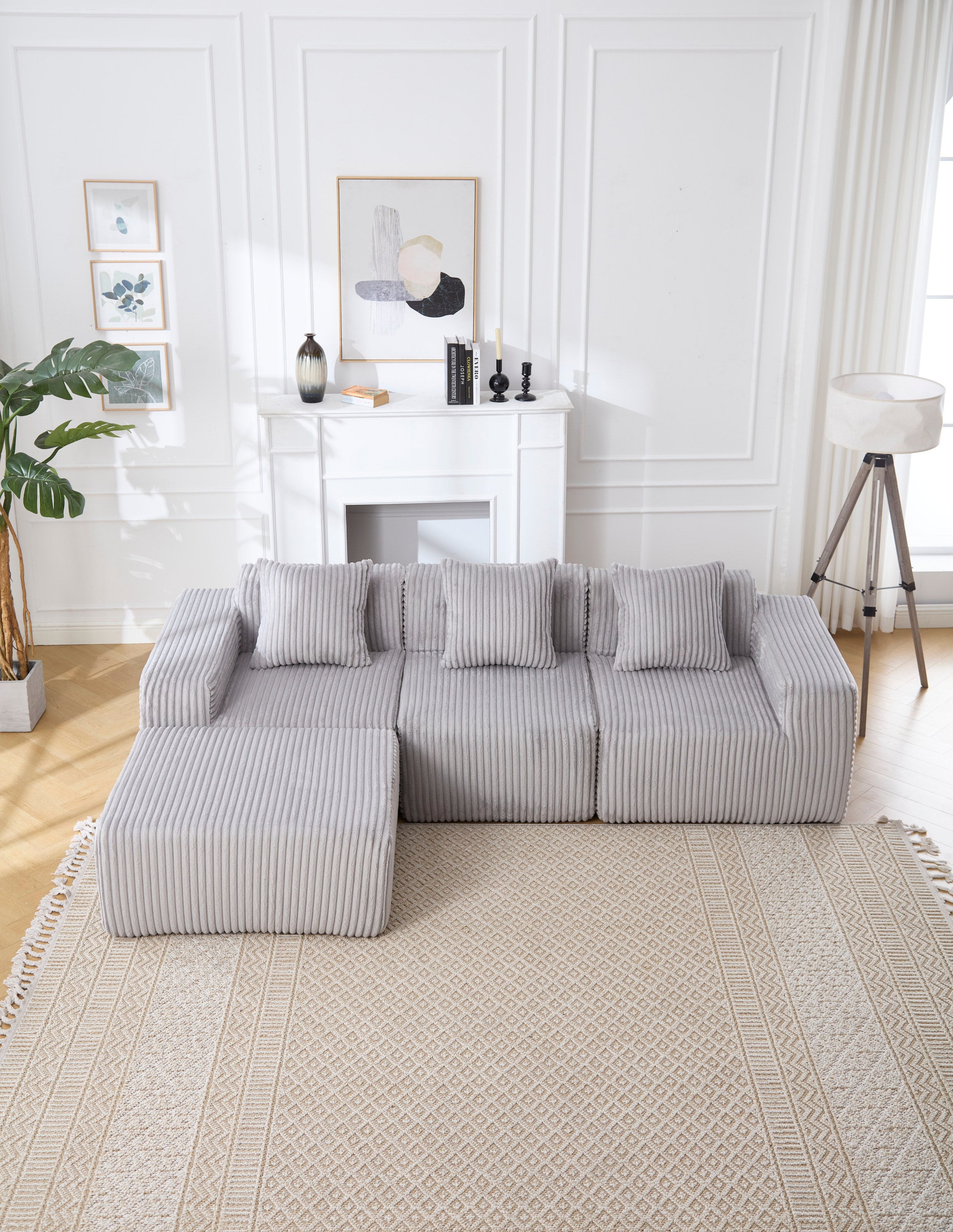 Modern Minimalist Modular Sectional Sofa,  L-Shape Upholstered Cloud Couch with Deep Seats, Right Facing Chaise for Living Room-Light Gray