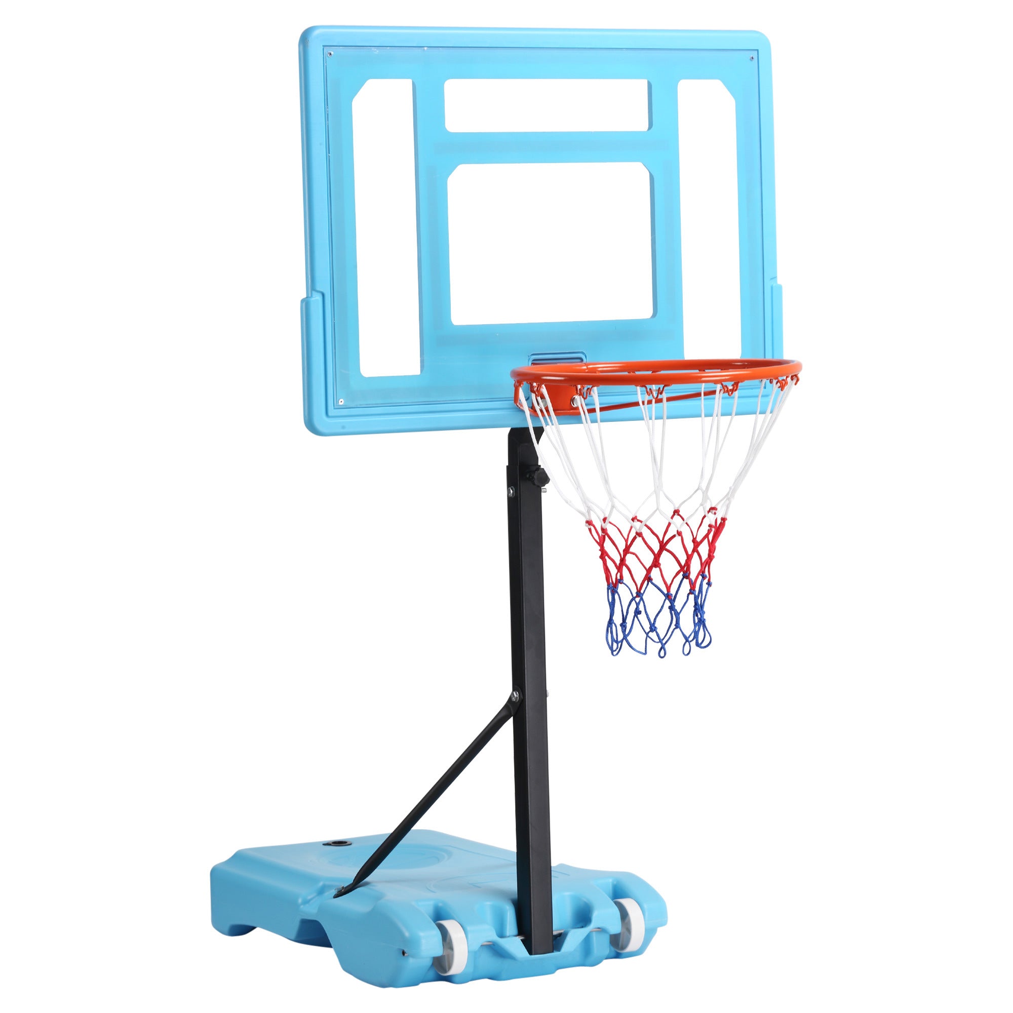 Soozier Poolside Basketball Hoop Stand, 36.5"-48.5" Height Adjustable Portable Hoop System w/ Clear Backboard & Fillable Base for Whole Family, Blue, Black, Red
