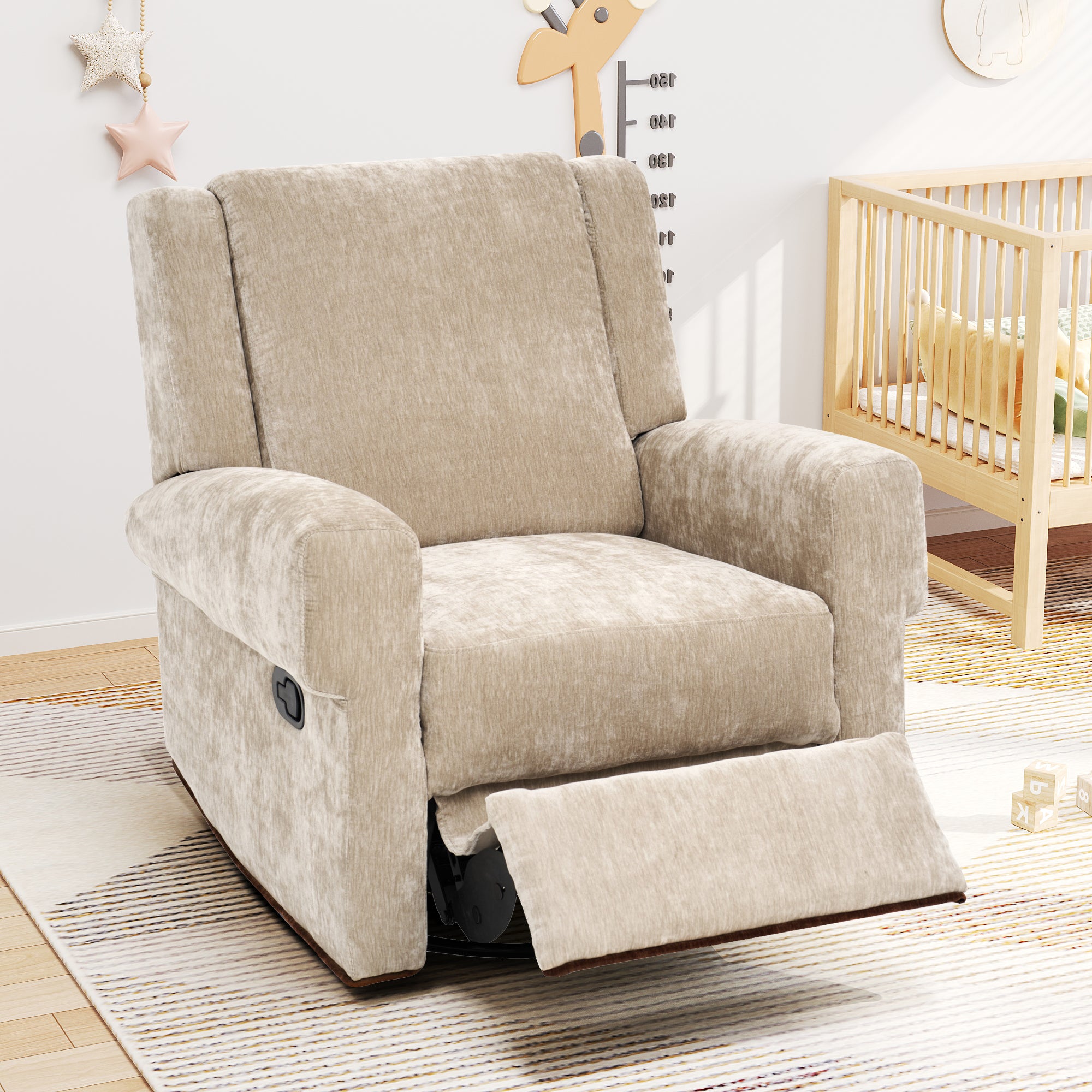 Brown swivel rocker recliner chair, back view