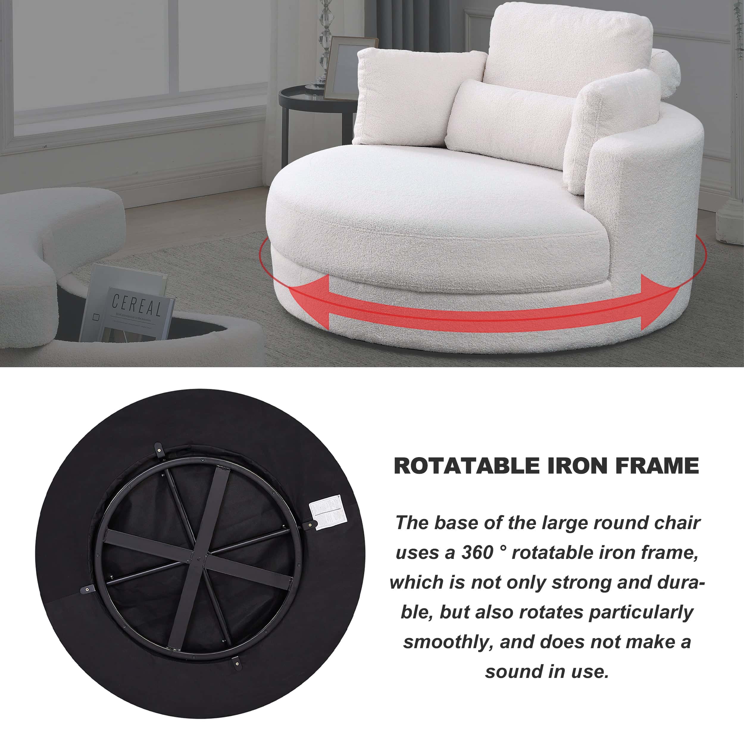 Welike Swivel Accent Barrel Modern Sofa Lounge Club Big Round Chair with Storage Ottoman Linen Fabric for Living Room Hotel with Pillows,Teddy White (Ivory)