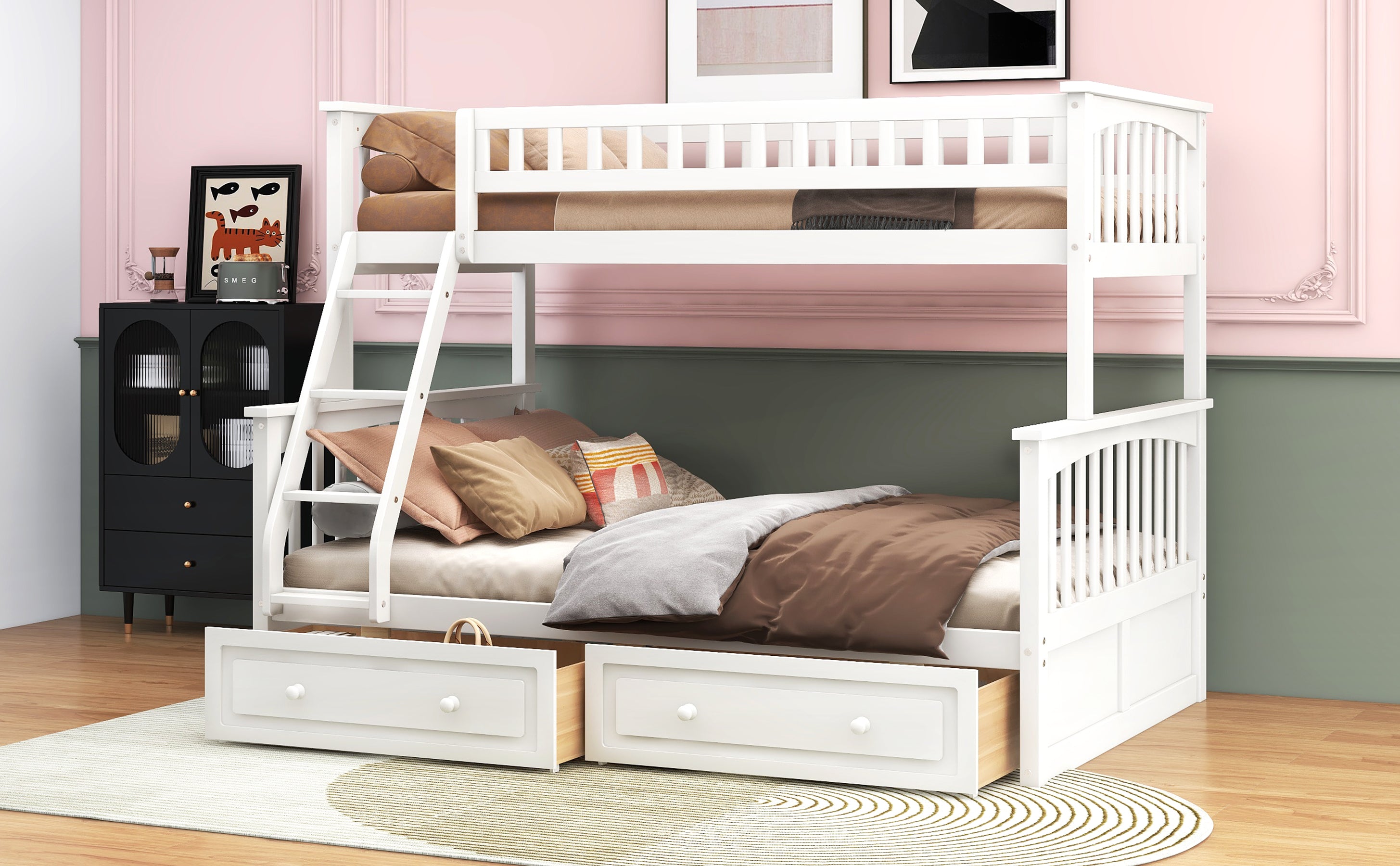 Twin and full beds separated from bunk configuration