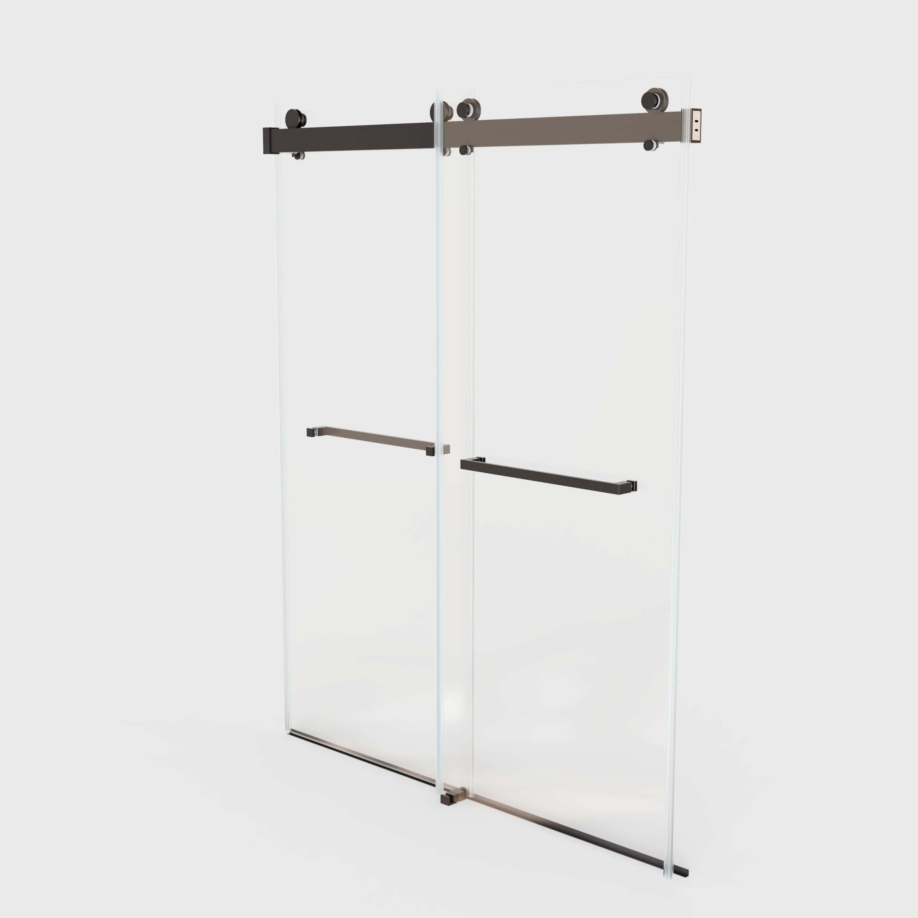 56-60" W x 76"H  Frameless Double Sliding Soft-Close Shower Door in Matte Black,3/8 inches (10mm) Thick SGCC Tempered Glass  Door