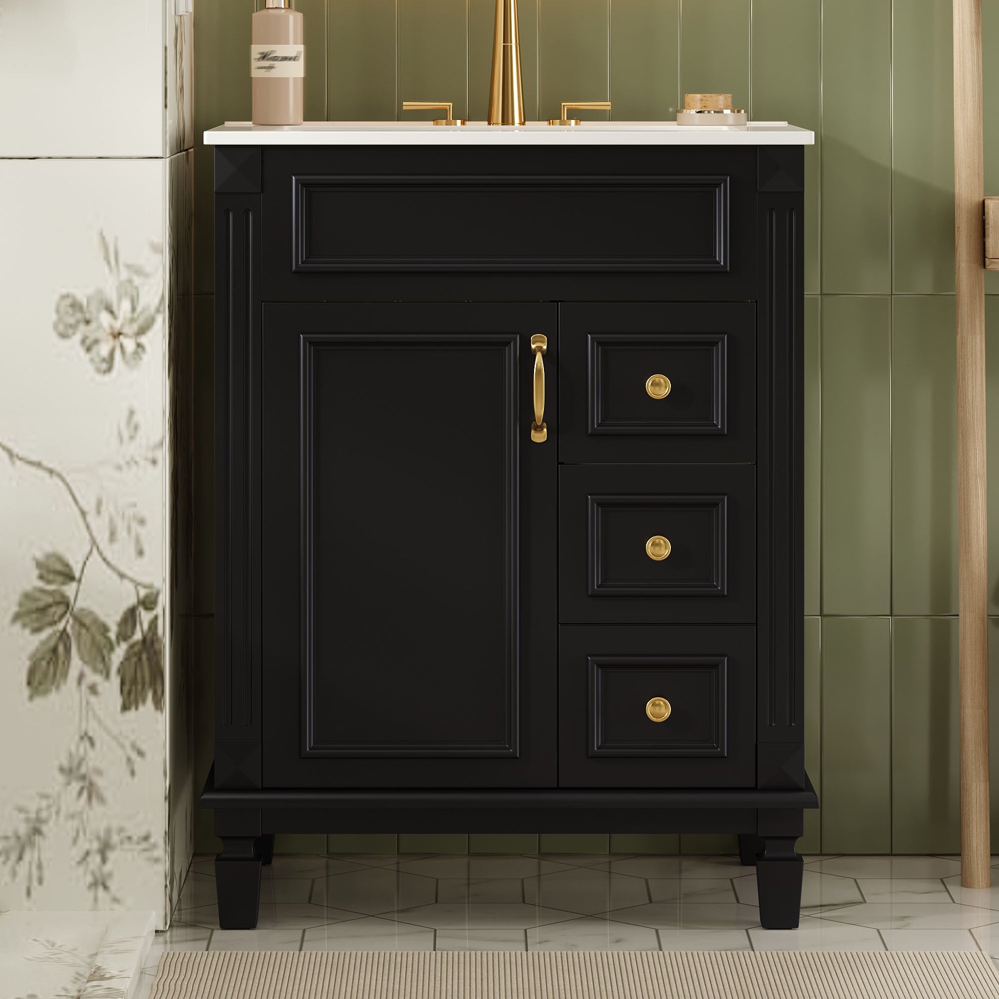 24 in. modern bathroom vanity with ceramic sink, front view