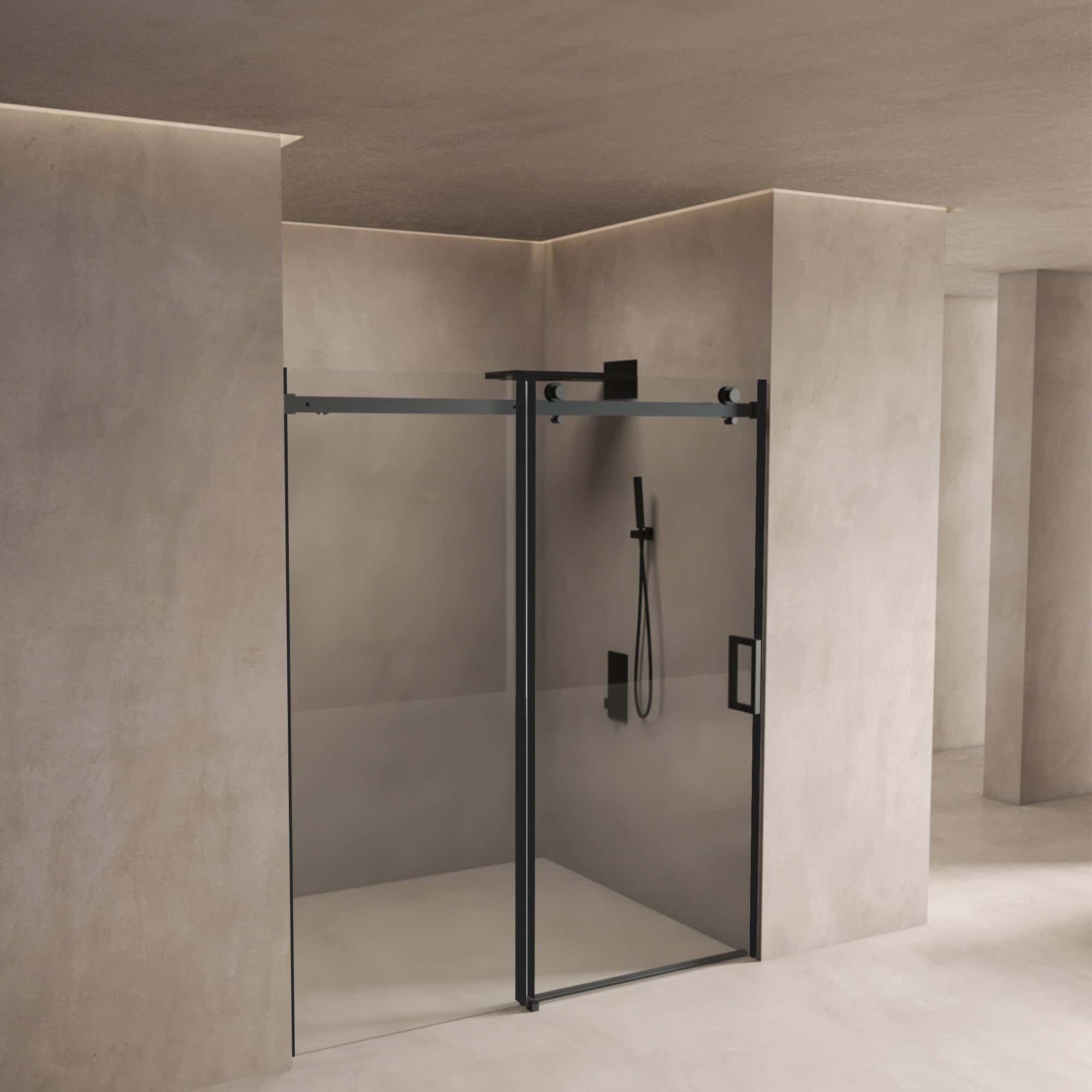 56"-60"W x 70"H Frameless Shower Door, Sliding Shower Door, with Premium 5/16"(8mm) Thick Tempered Glass Shower Enclosure,Double Side Easy Clean Coat,Matte Black Finished With Buffer