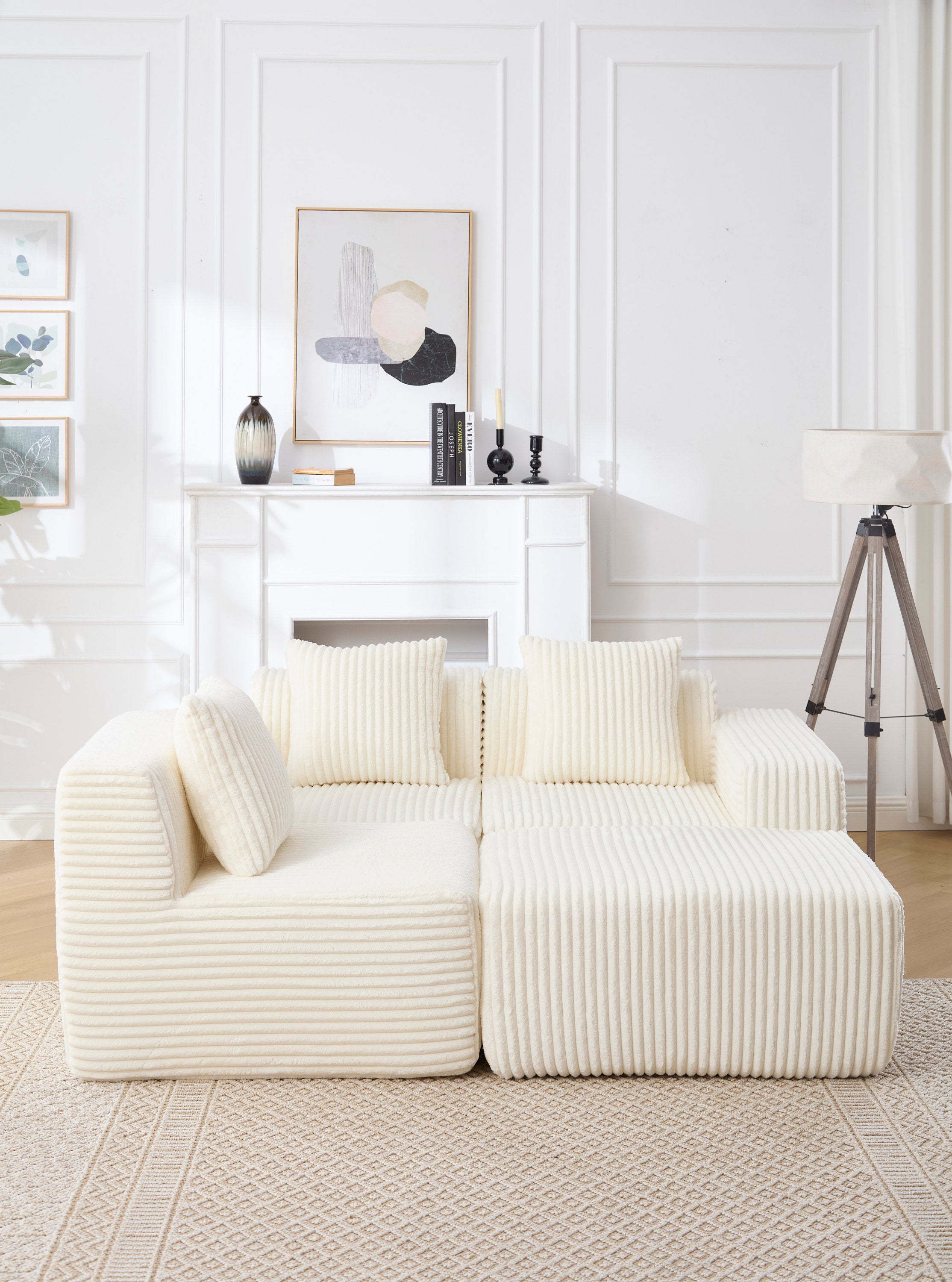 Modern Minimalist Modular Sectional Sofa,  L-Shape Upholstered Cloud Couch with Deep Seats, Right Facing Chaise for Living Room-White