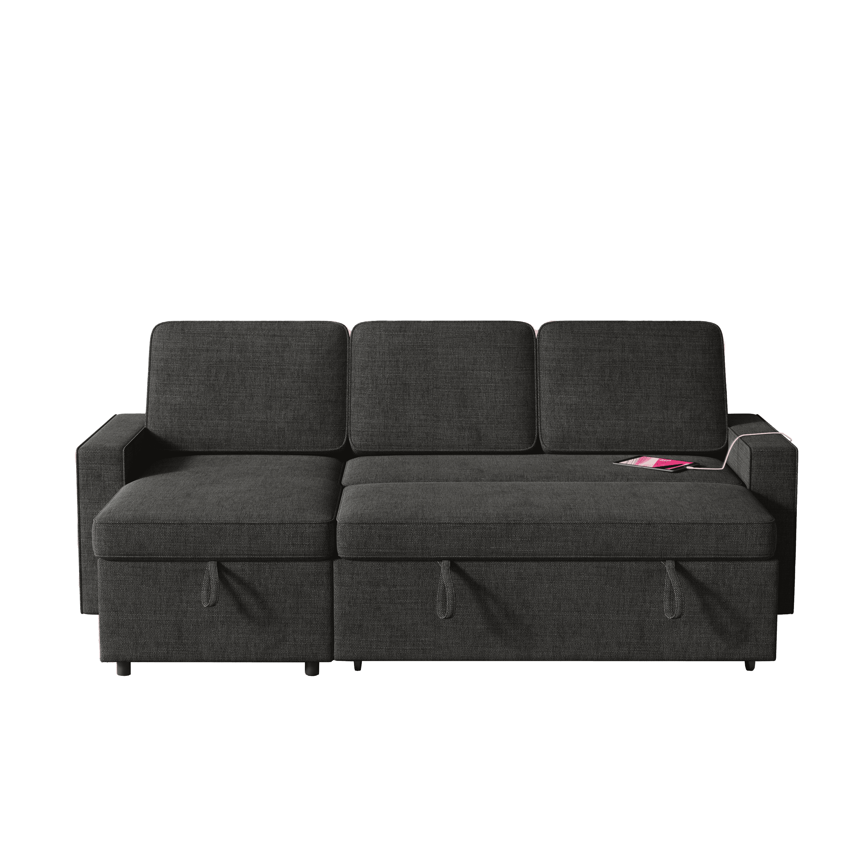 85.8" Pull Out Sleeper Sofa L-Shaped Couch Convertible Sofa Bed with Storage Chaise And Storage Racks,With USB Port And T-pyce Port