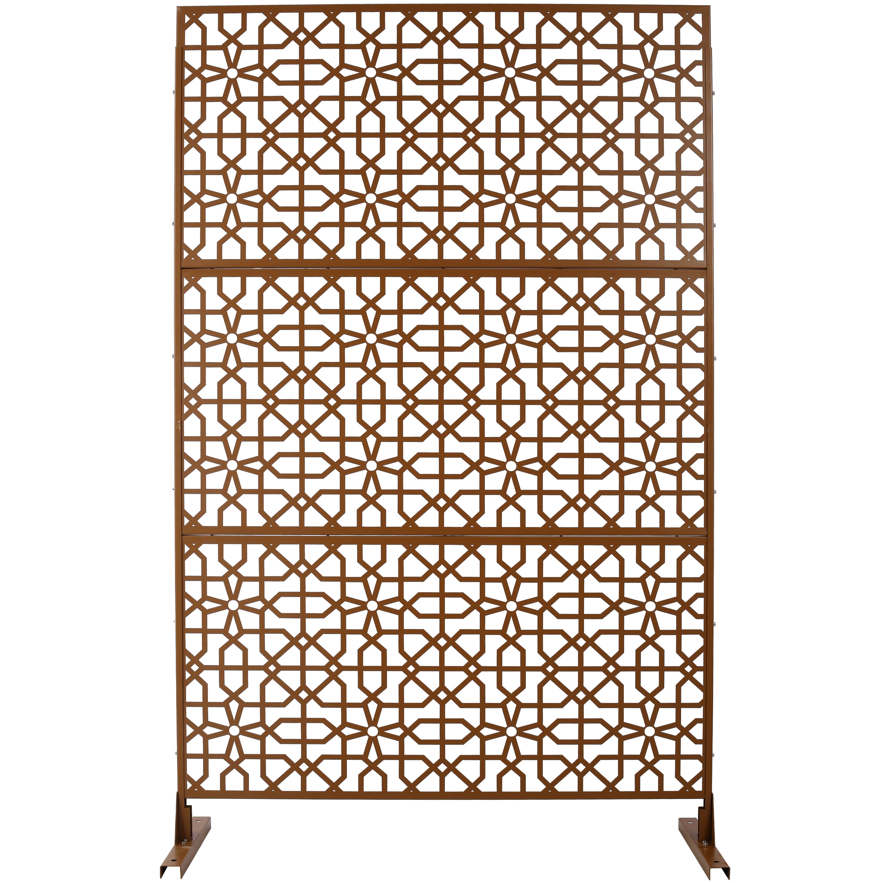 Outdoor & Indoor Privacy Screen Metal Privacy Screen 76" H×48" W, Freestanding Decorative Privacy Screen for Deck Balcony Patio, Privacy Fence Panels for Outside Lawn Garden PS106 BROWN
