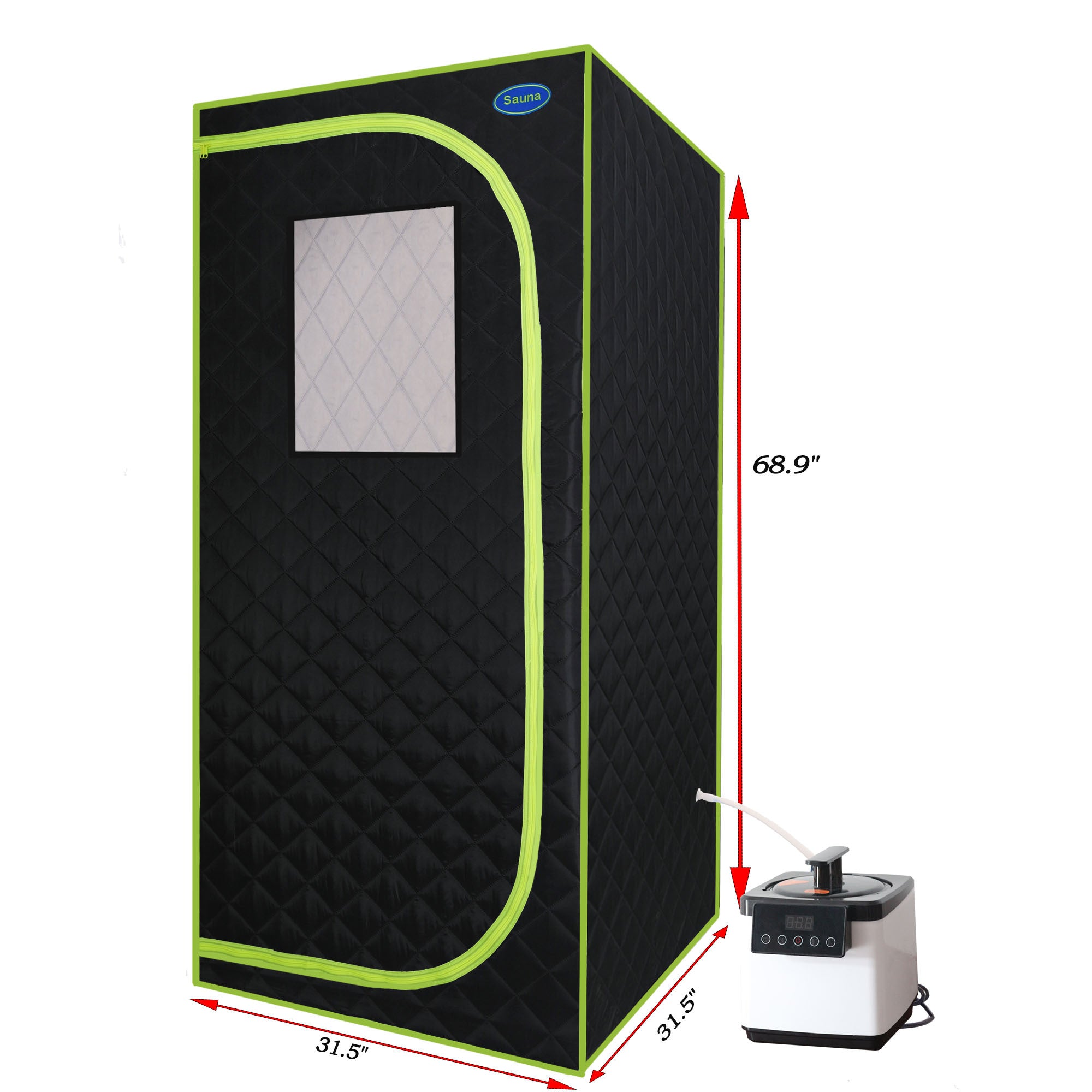 Portable Plus Type Full Size Steam Sauna tent. Spa, Detox ,Therapy and Relaxation at home.Larger Space,Stainless Steel Pipes Connector Easy to Install, with FCC Certification--Black(Green binding)