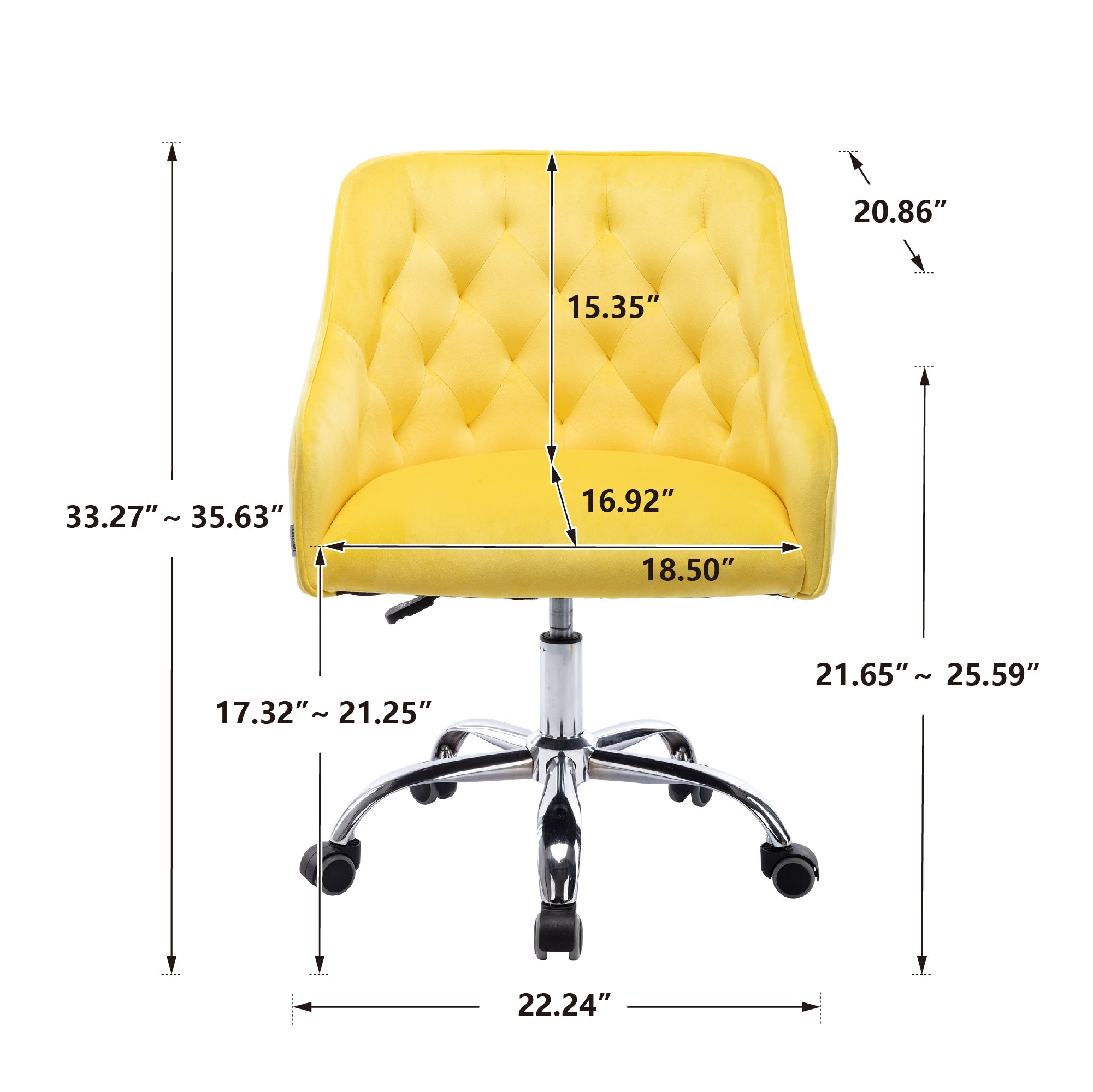 COOLMORE Velvet Home Office Desk Chair, Modern Cute Computer Chair, Wheels Swivel Height Adjustable Swivel Task Chair for Home Office (Yellow Velvet)