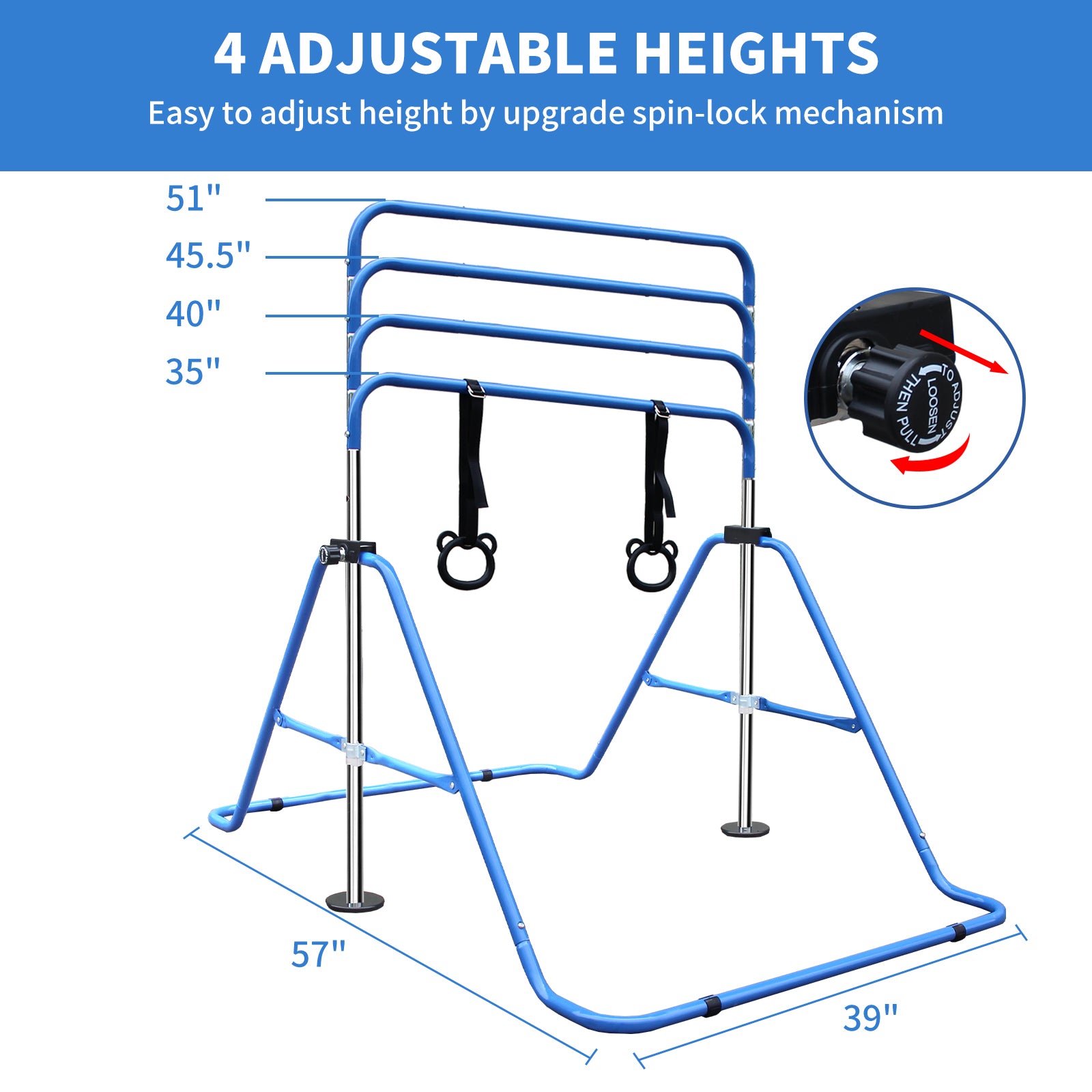Multi-Functional Adjustable Height Children's Horizontal Gymnastic Bar With Bear Rings