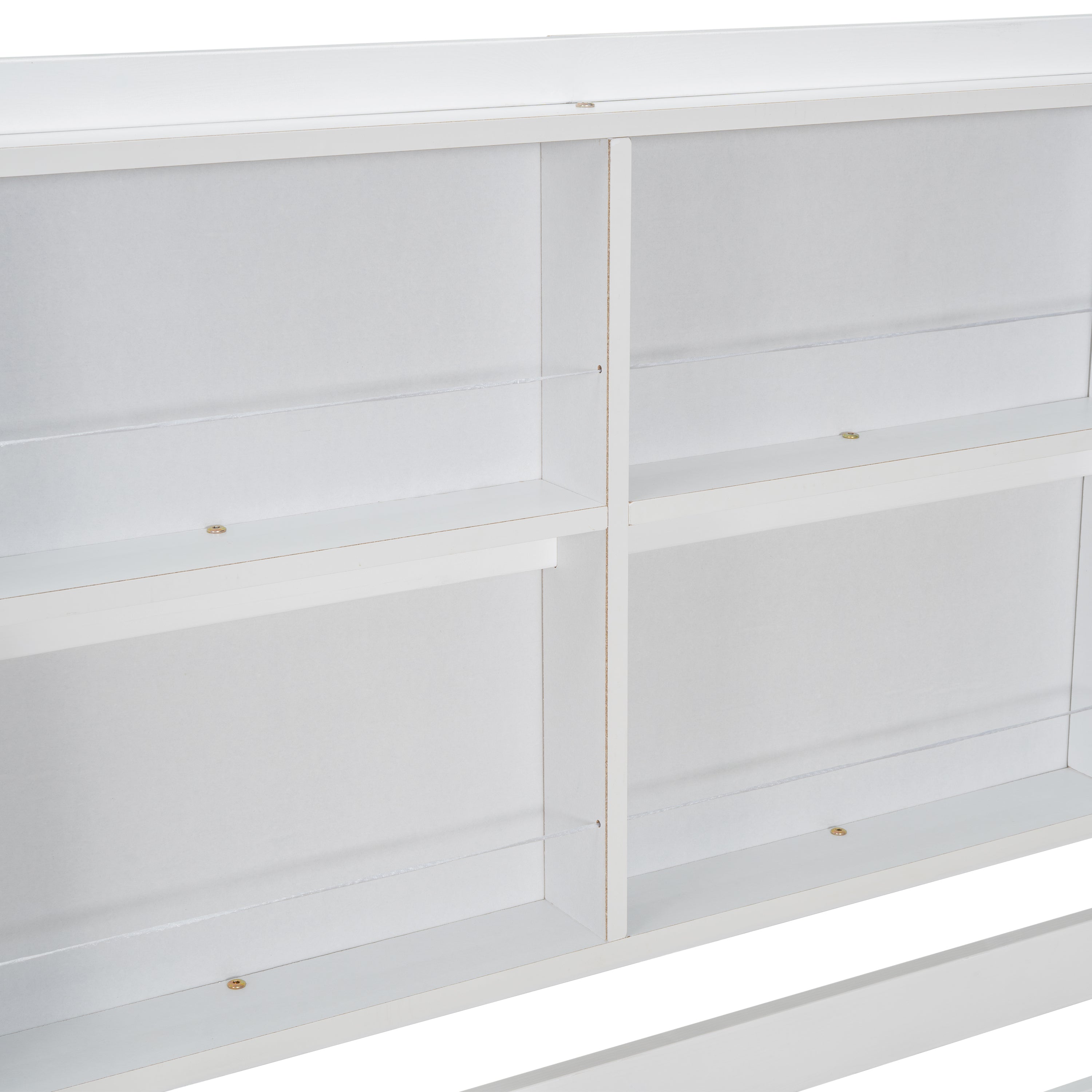 Twin Over Twin Low Bunk Bed with House Semi-enclosed Roof,Guardrails, Bedside Shelves and Ladder, White
