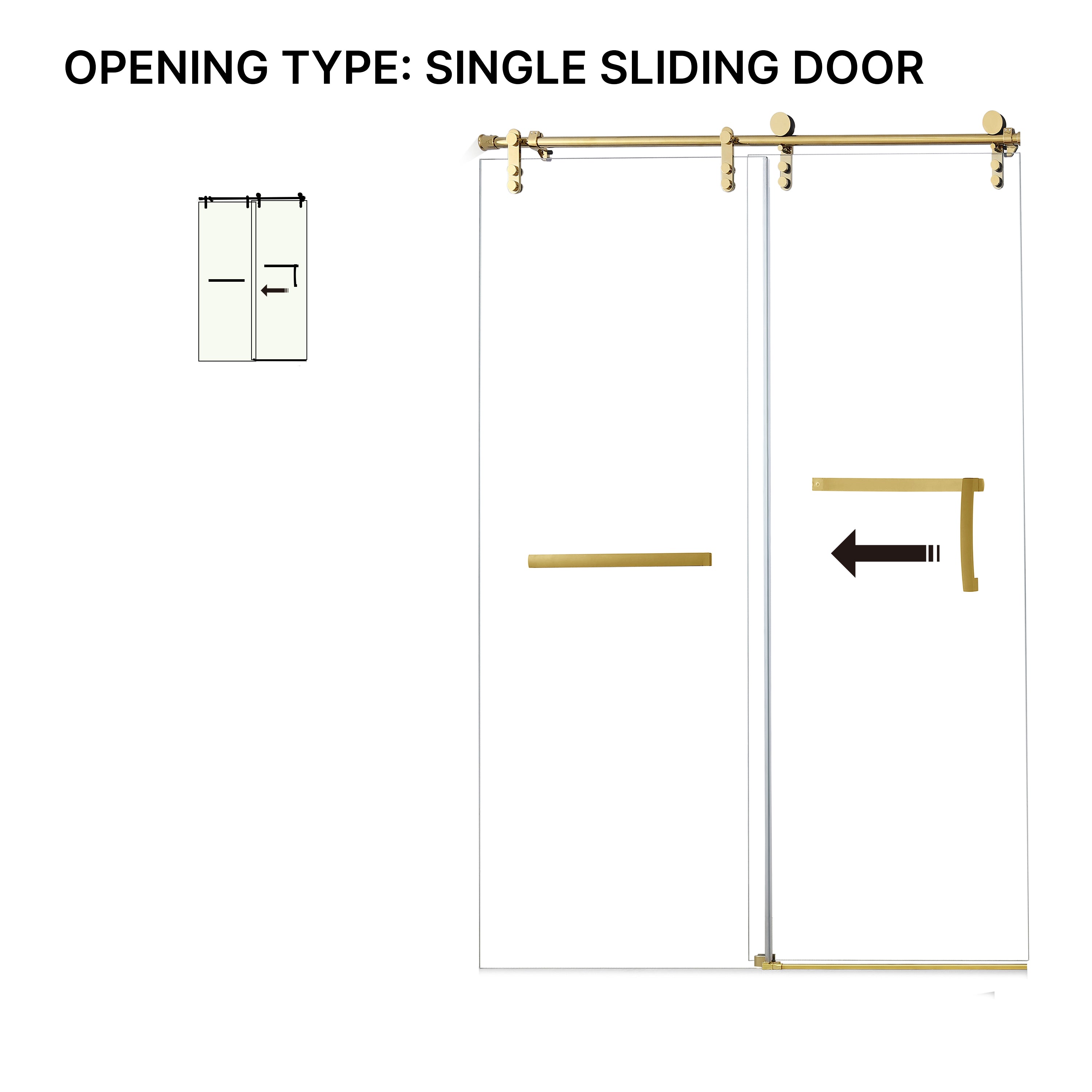 Brushed gold shower door hardware view