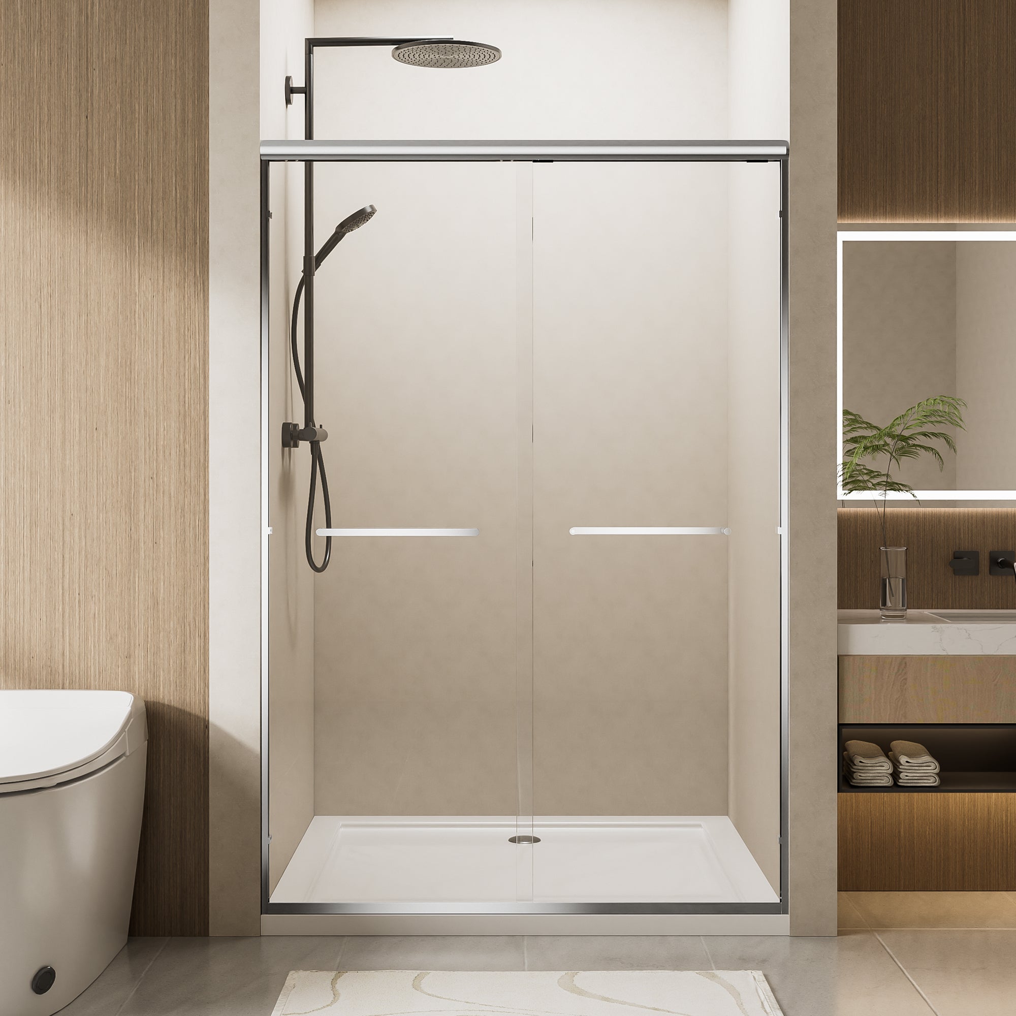 50-60 x 72 in Chrome Aluminum Double Sliding Shower Door - 56-60 x 72 in / Chrome view 2