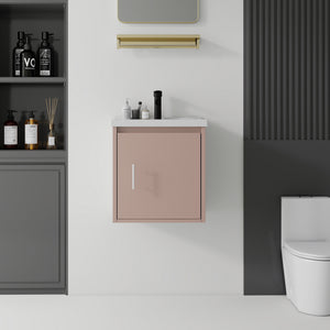 20 inch pink floating bathroom vanity with ceramic sink, front view