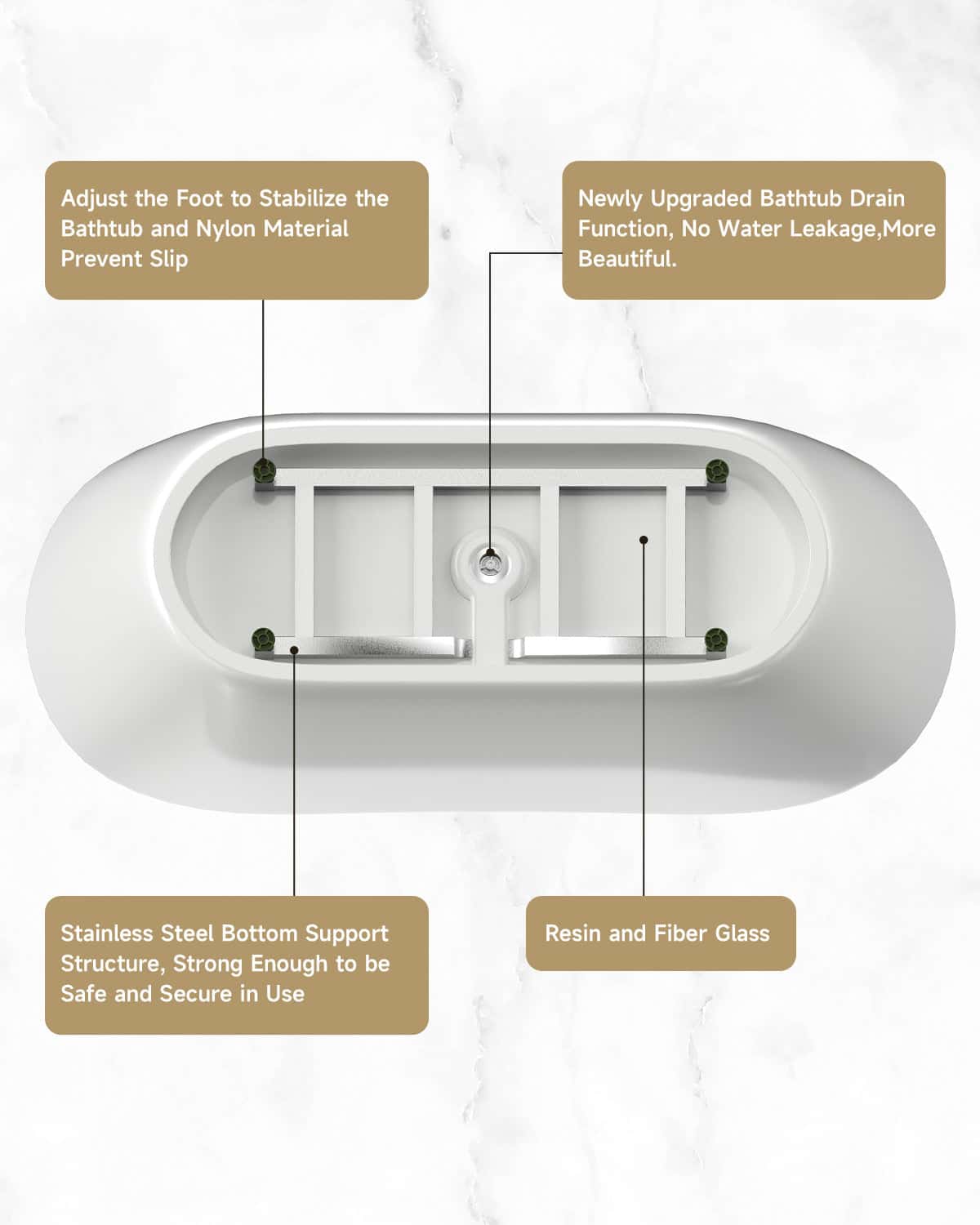 67" Acrylic Freestanding Bathtub-Acrylic Soaking Tubs, White Bathtub, Oval Shape  Freestanding Bathtub With Chrome Overflow and Pop Up Drain