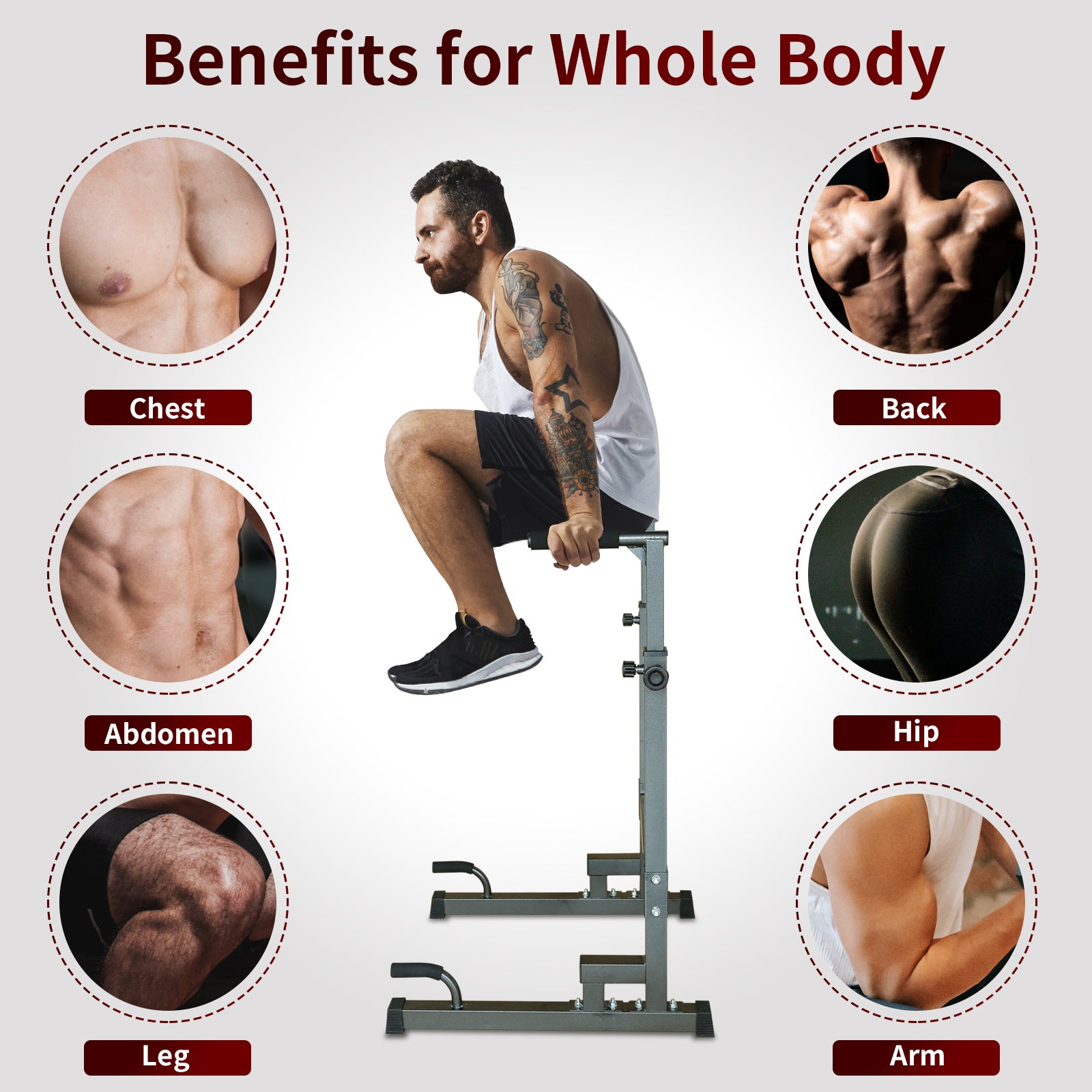 Power Tower Dip Station Adjustable Height Heavy Duty Multi-Function Fitness Training Equipment