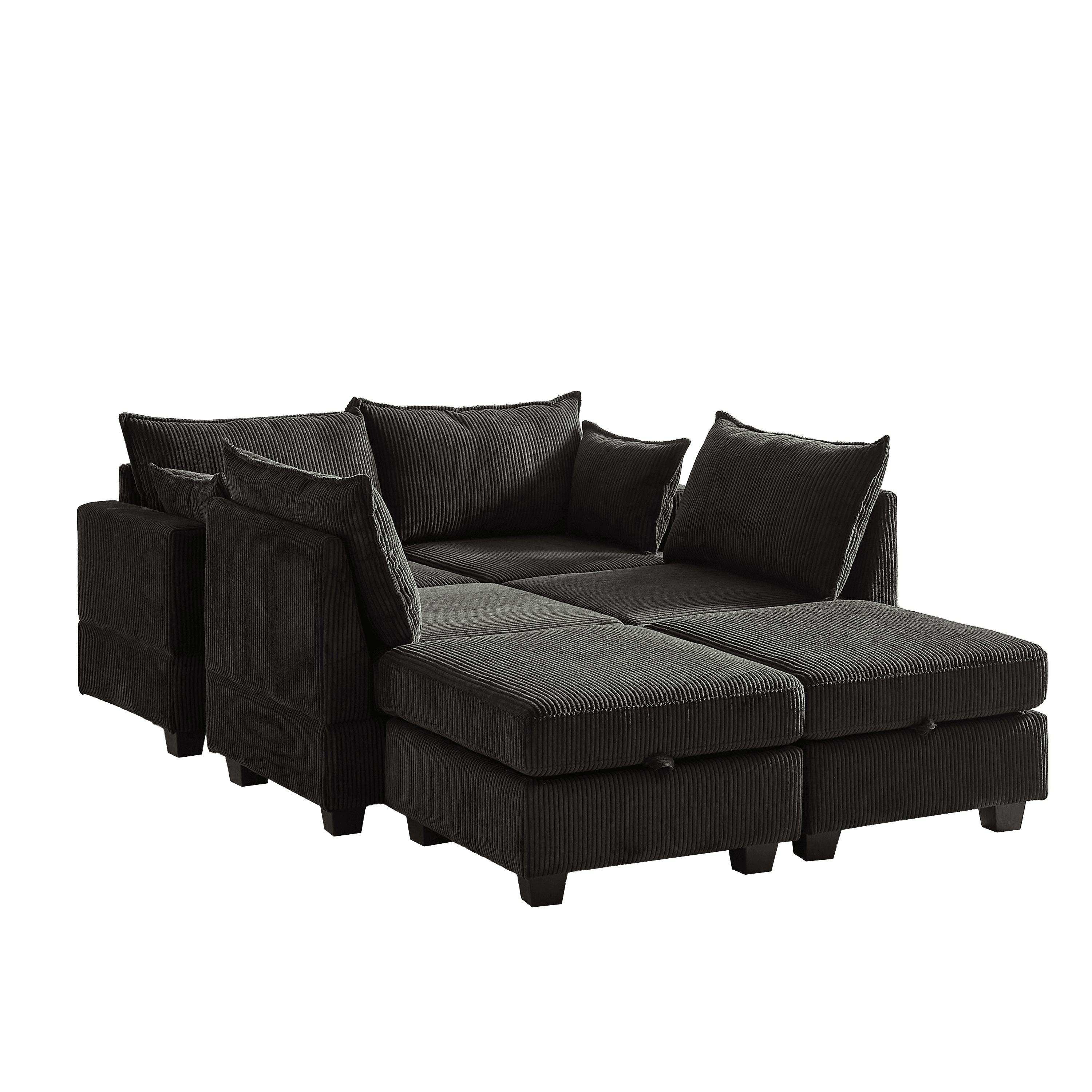 113.5'' Modular Sectiona Corduroy Sofa, Sectional Couches for Living Room U Shaped Sectional Couch with Storage Ottoman, 6 Seats Convertible Sectionals with Chaise